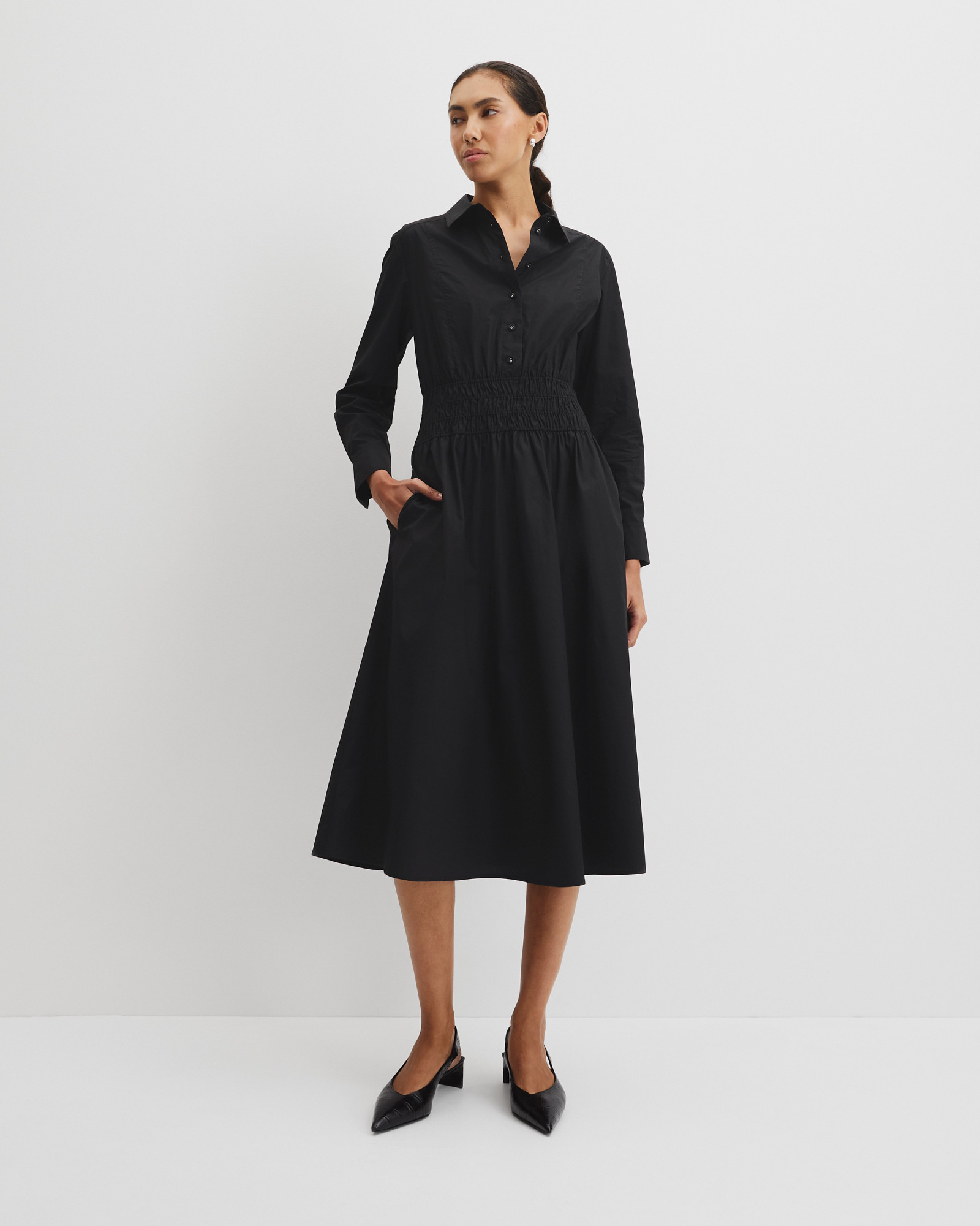 Australian Cotton Shirred Waist Shirt Dress