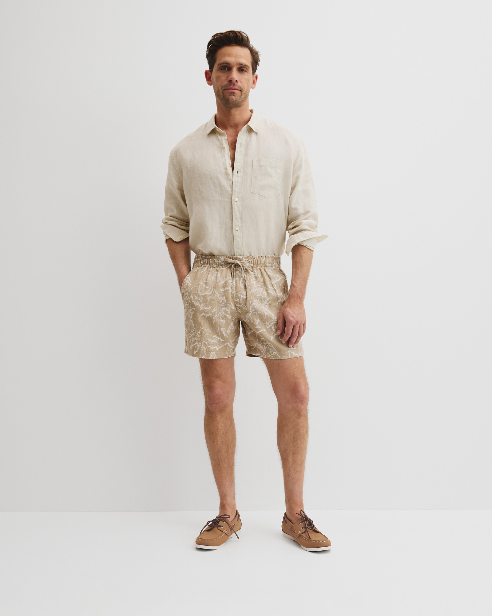Organically Grown Linen Print 6" Drawcord Short
