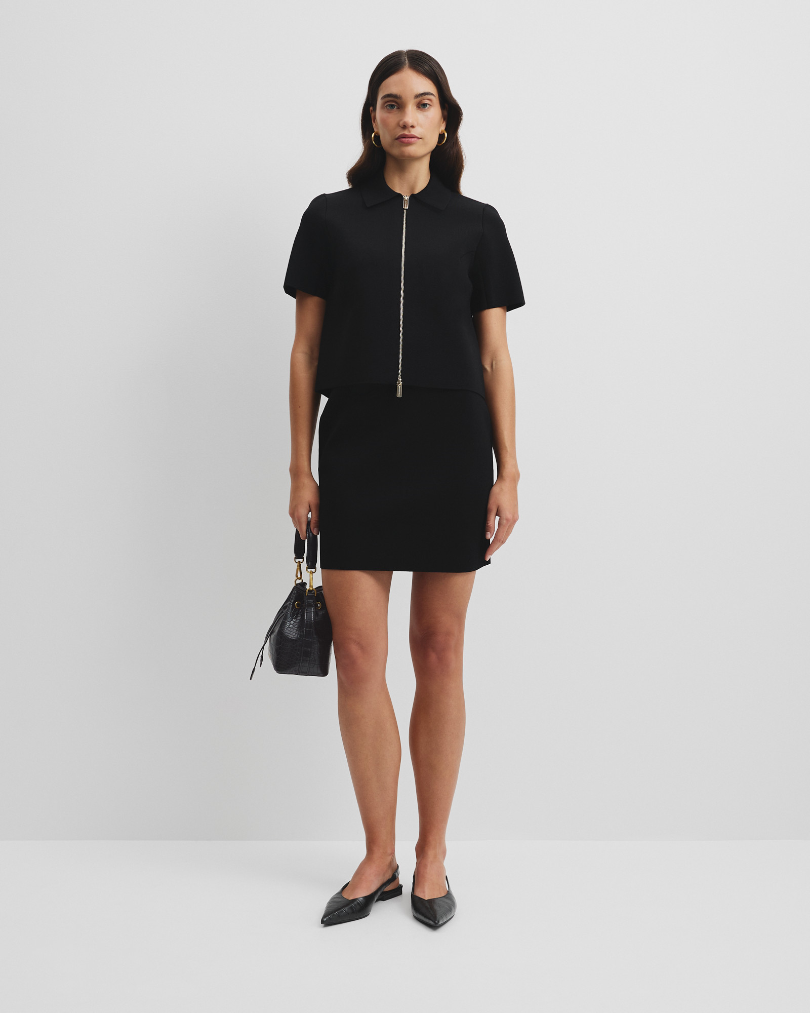 Short Sleeve Compact Zip Knit