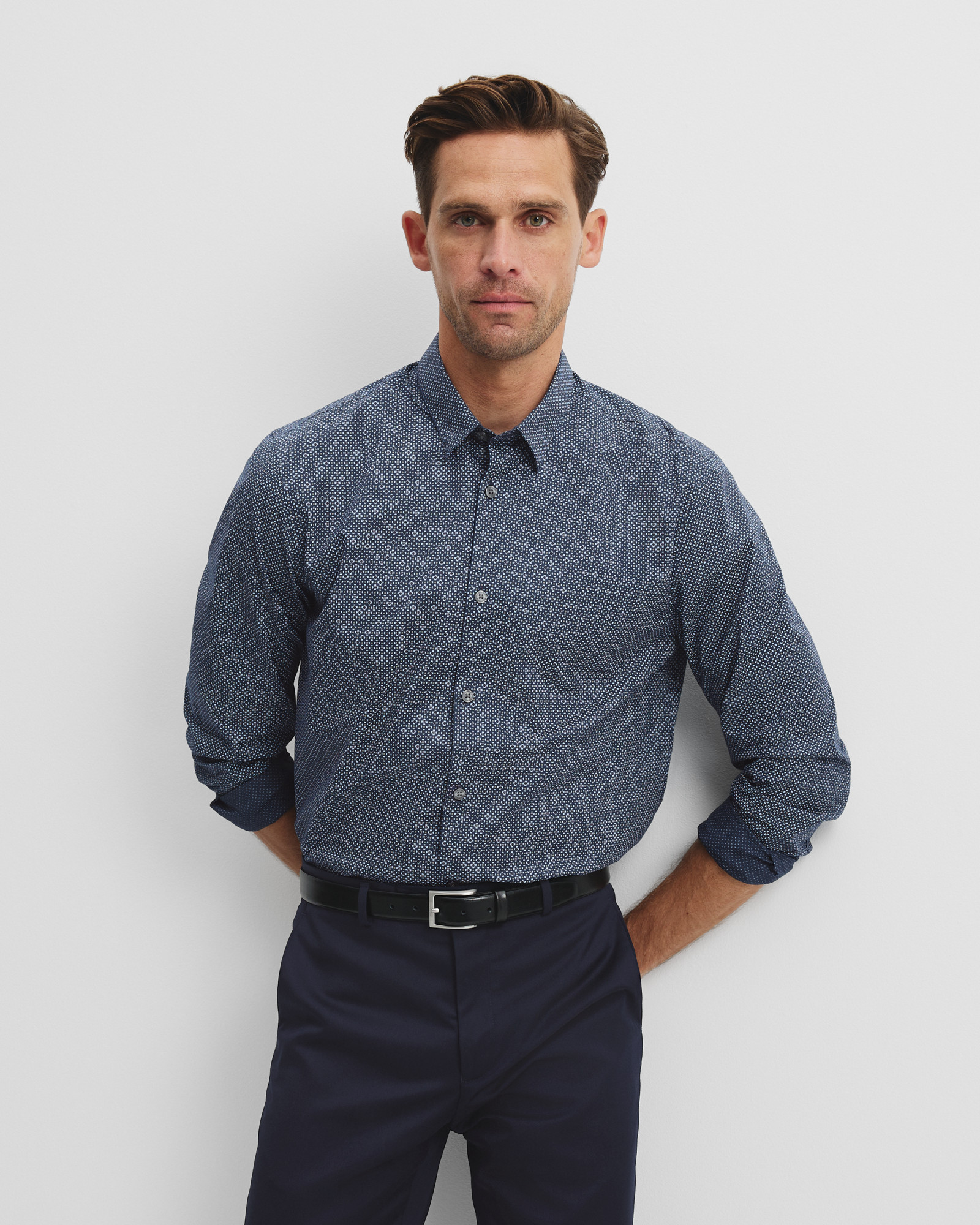 Long Sleeve Slim Fit Cotton Stretch Print Shirt