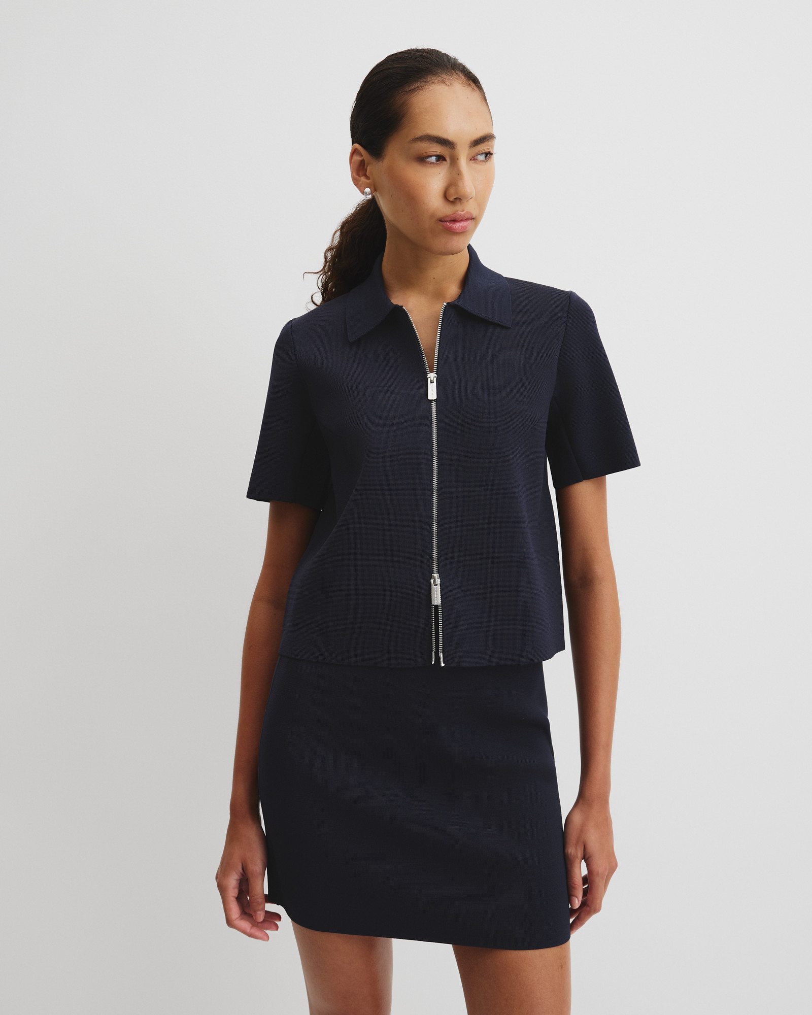 Short Sleeve Compact Zip Knit
