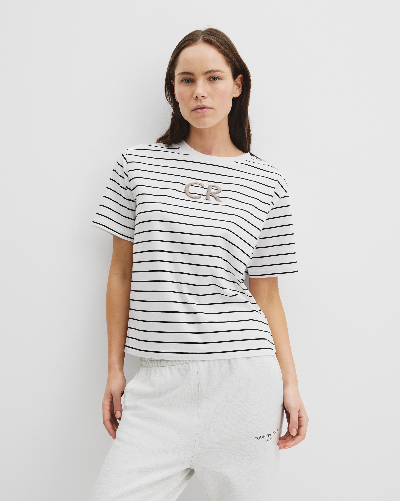 Australian Cotton Cr Logo Stripe T-shirt