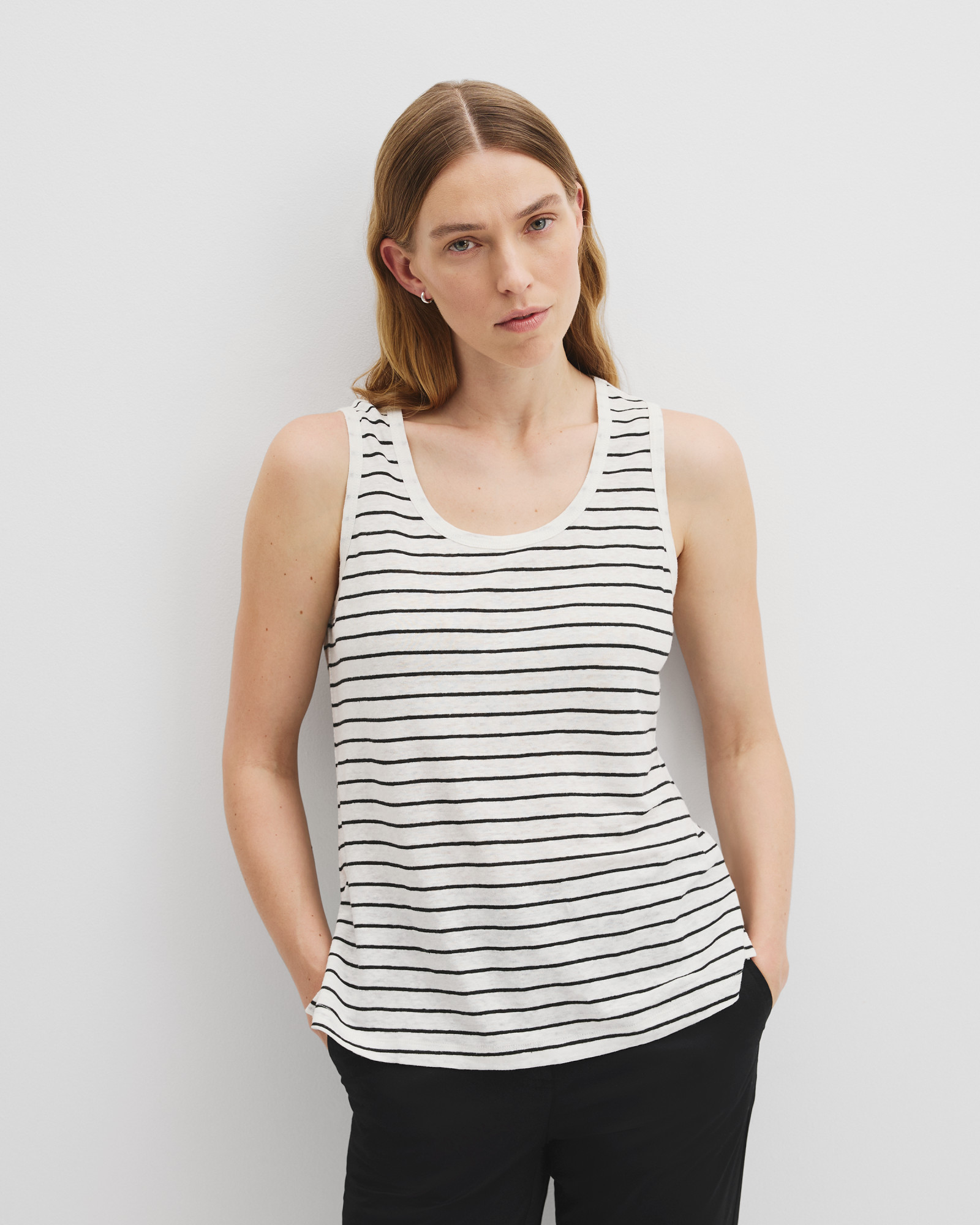 Organically Grown Linen Stripe Scoop Neck Tank
