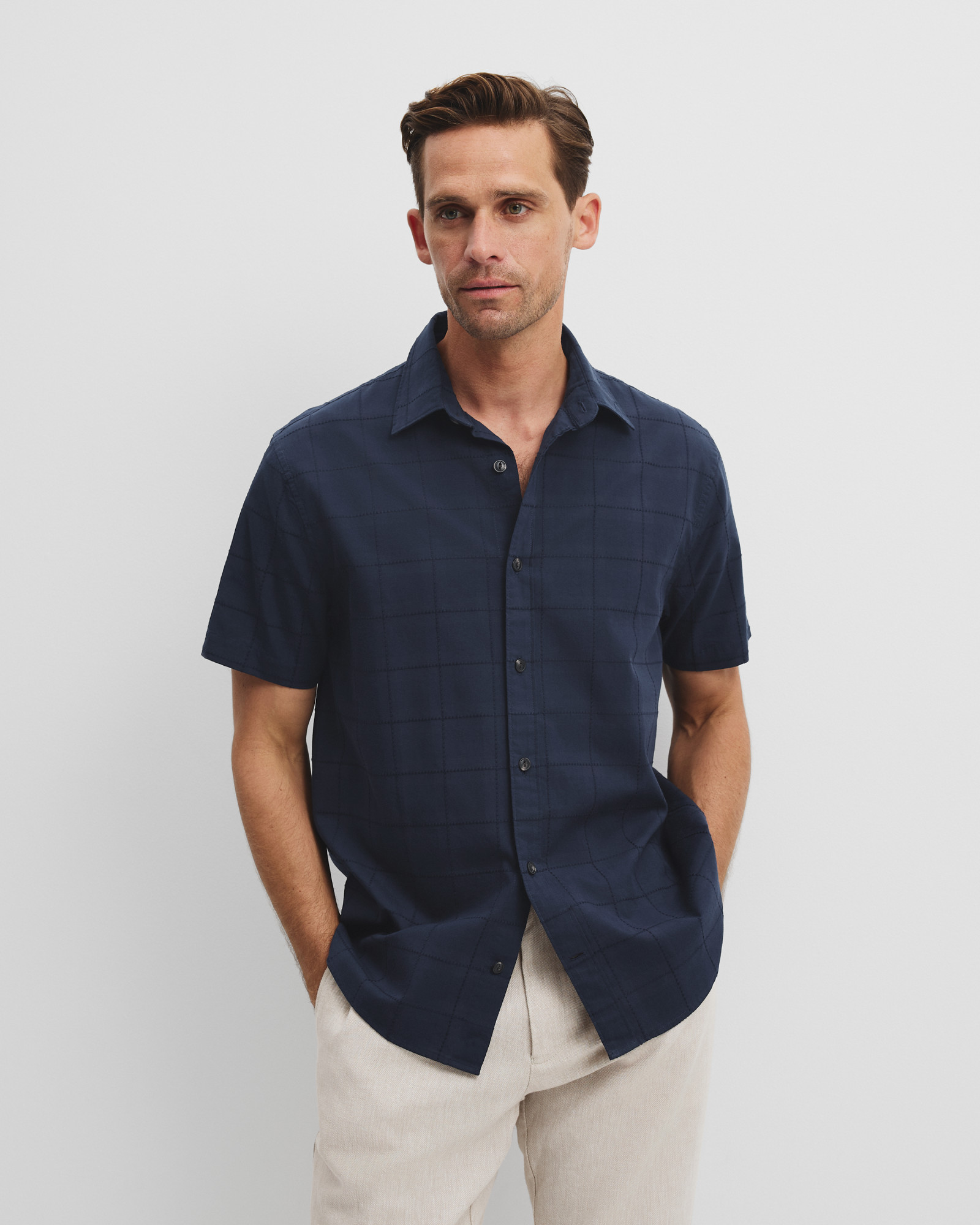Short Sleeve Regular Fit Cotton Woven Check Shirt