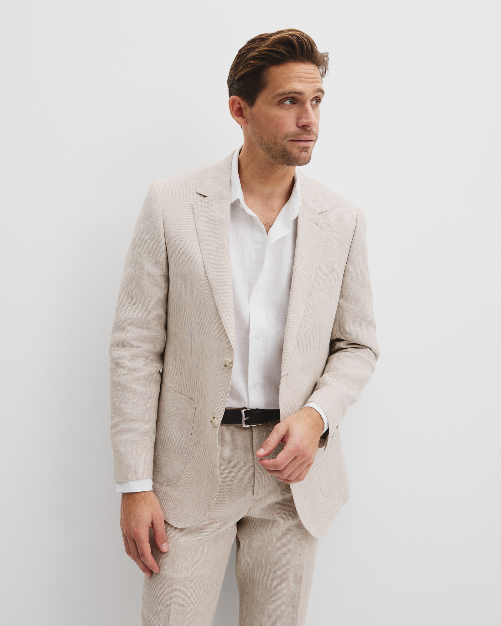Regular Fit Linen Single Breasted Check Jacket