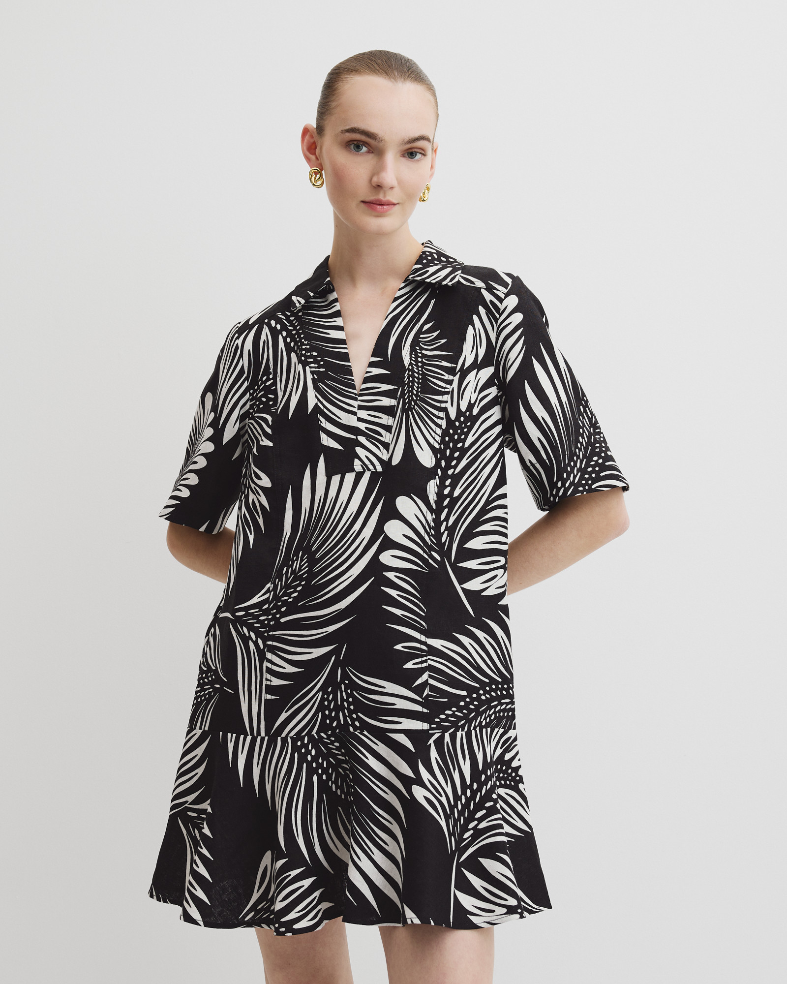 Print Linen Popover Dress