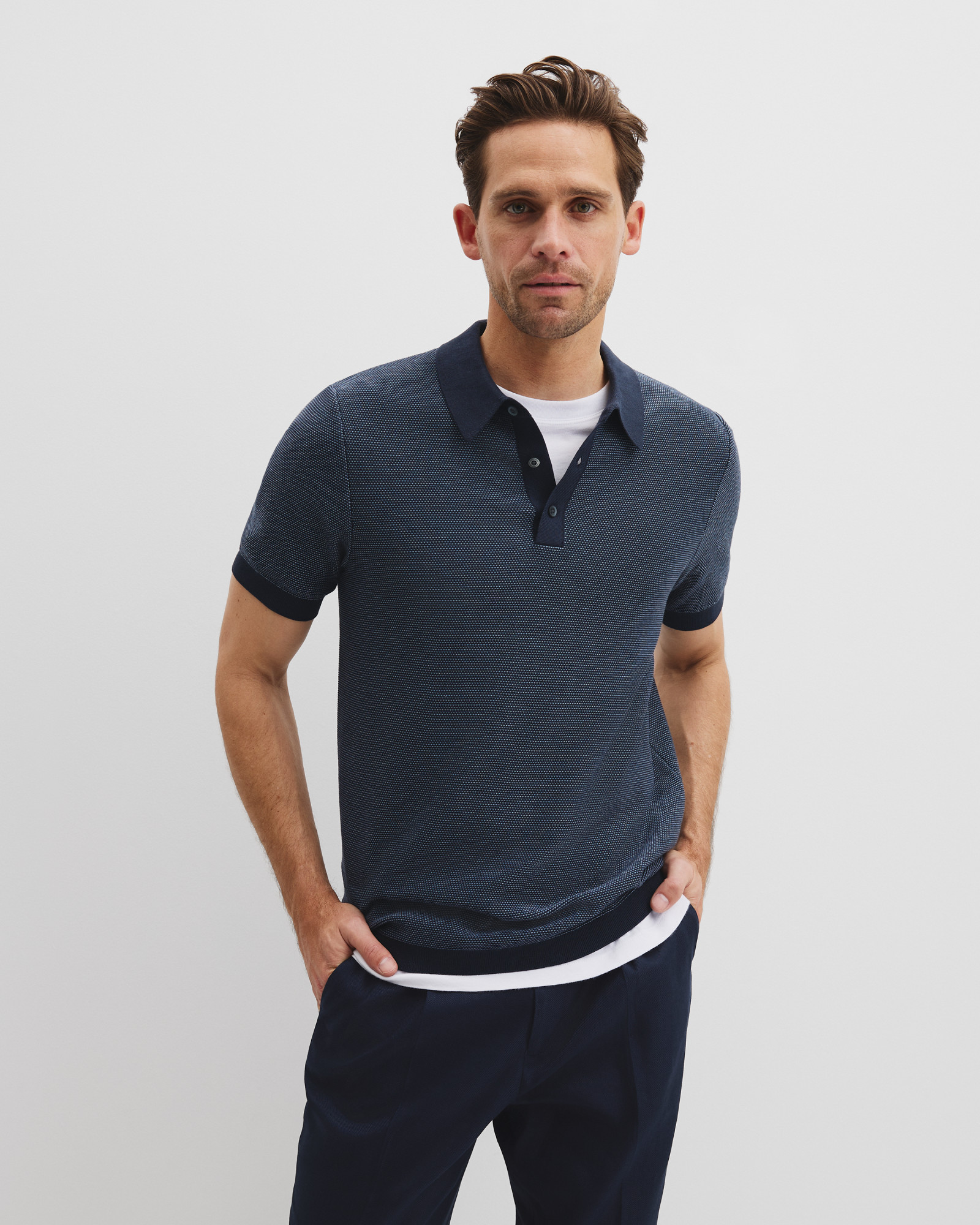 Cotton Blend Silk Textured Knit Polo