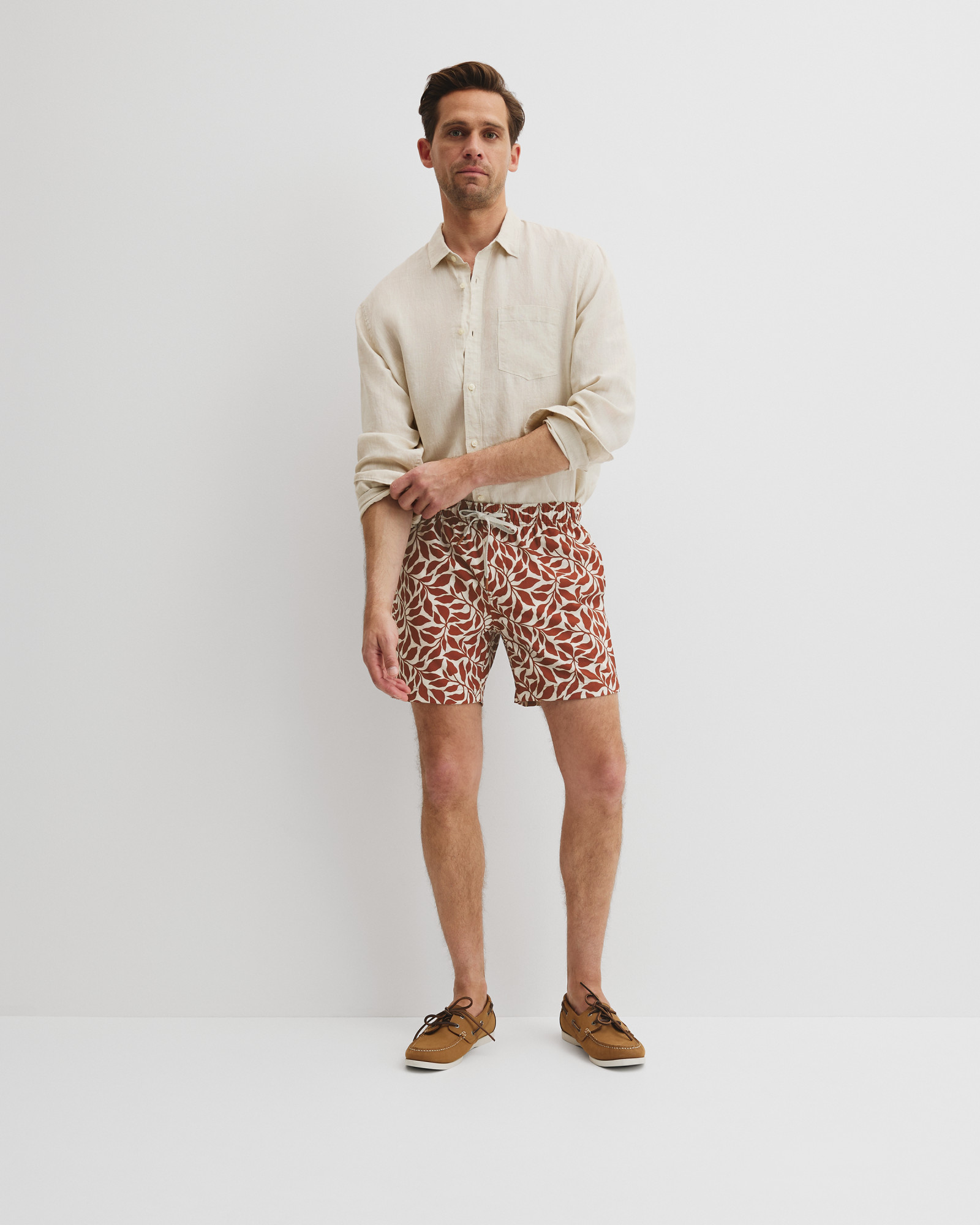 Recycled Polyester Leaf Print Swim Short