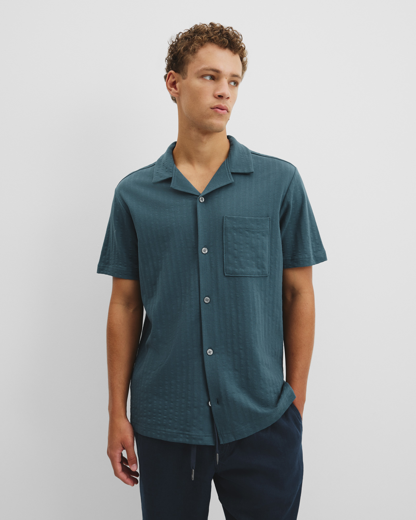 Short Sleeve Seersucker Cuban Shirt