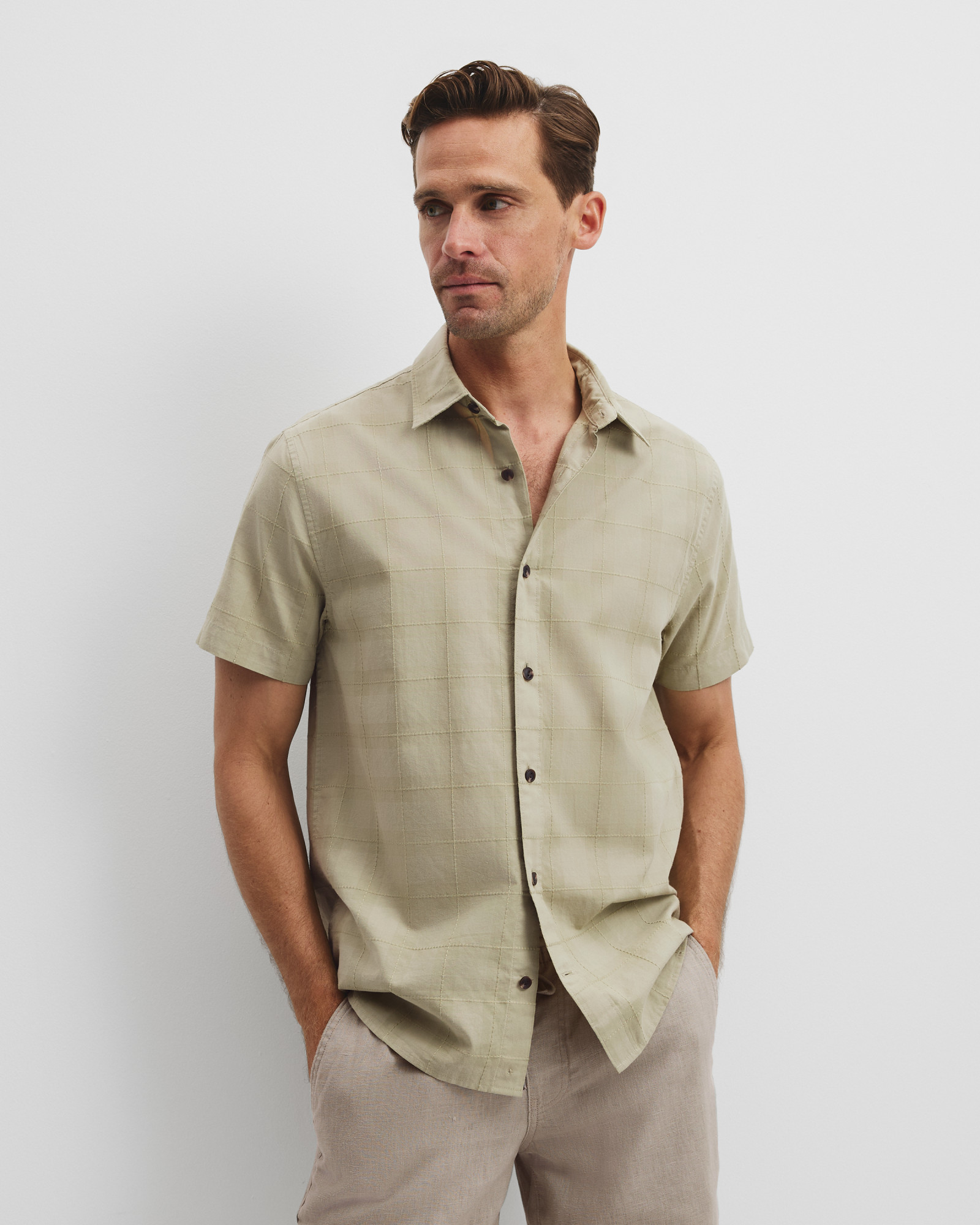Short Sleeve Regular Fit Cotton Woven Check Shirt