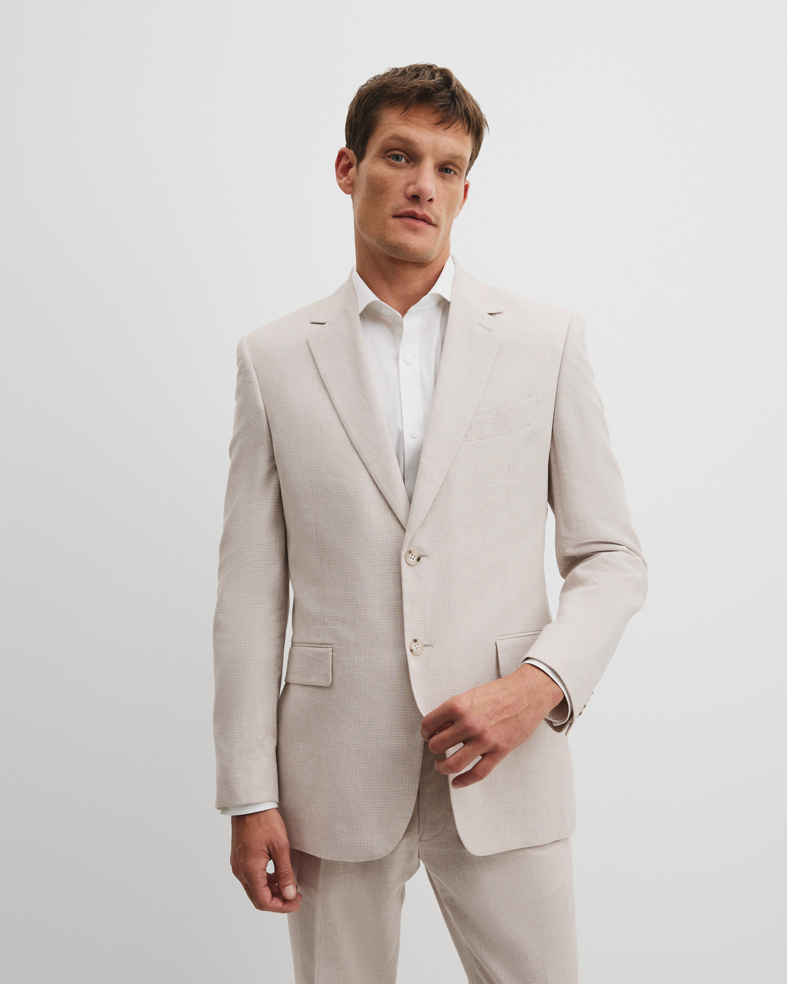 Regular Fit Linen Cotton Puppytooth Jacket
