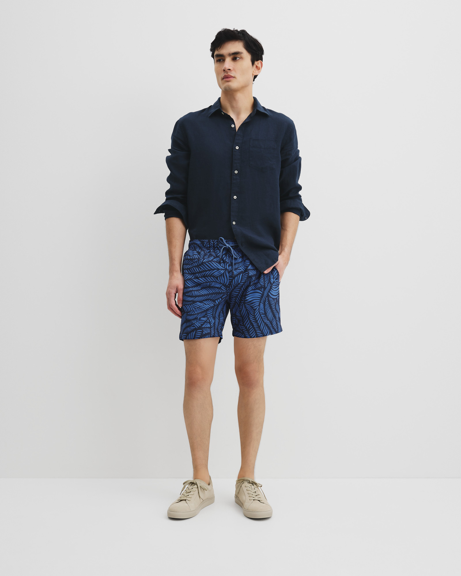 Recycled Polyester Leaf Print Swim Short