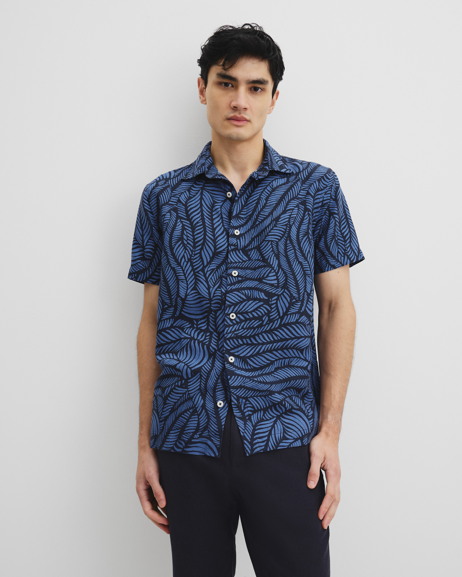 Short Sleeve Leaf Linen Shirt