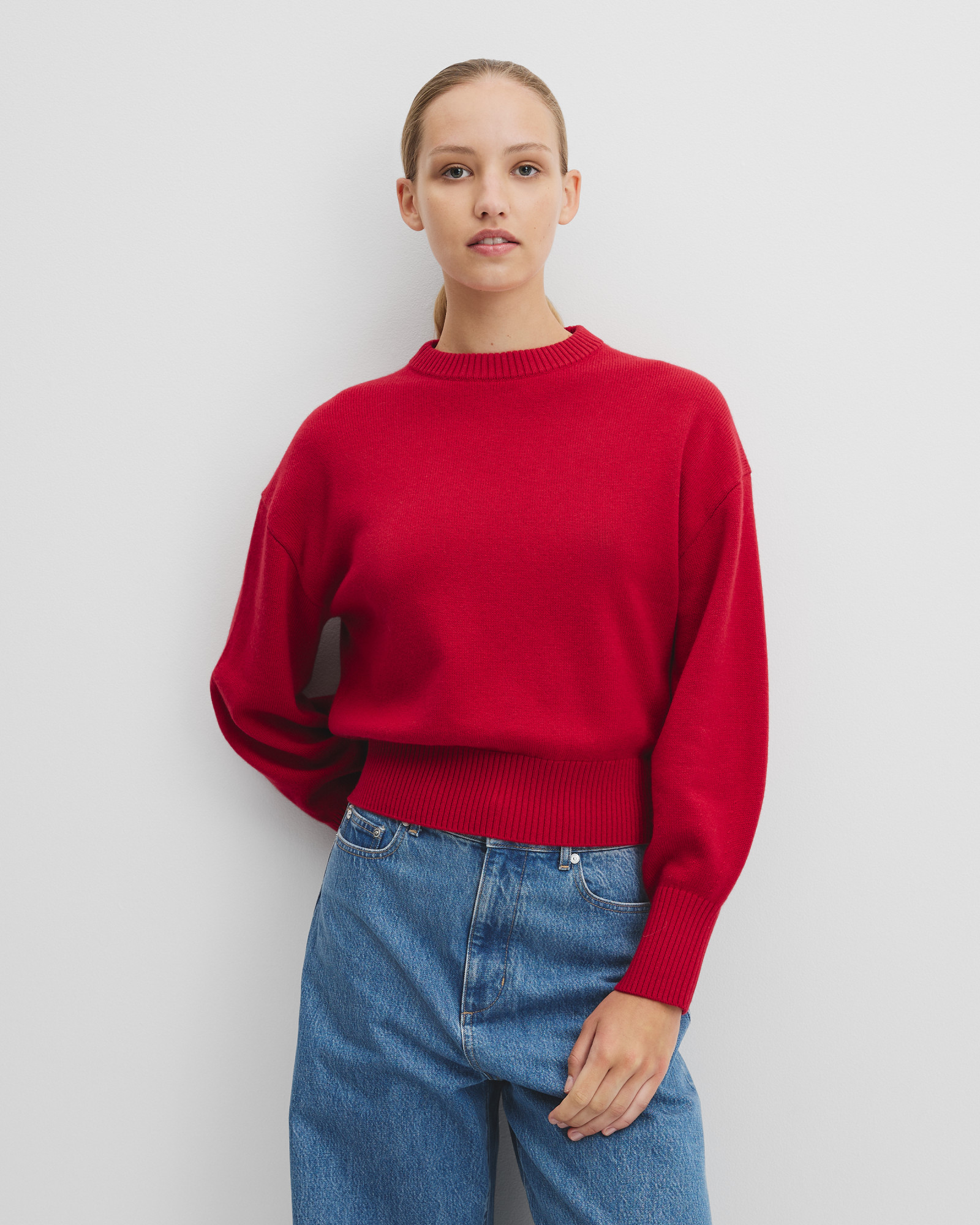 Organically Grown Cotton Blend Crop Crew Neck Knit