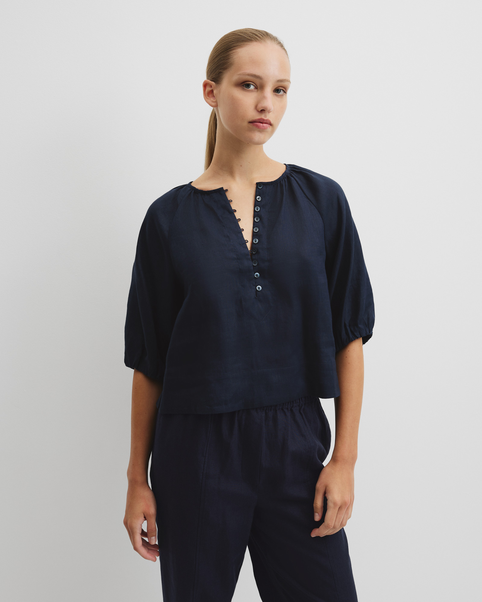 Linen Gathered Linen Top
