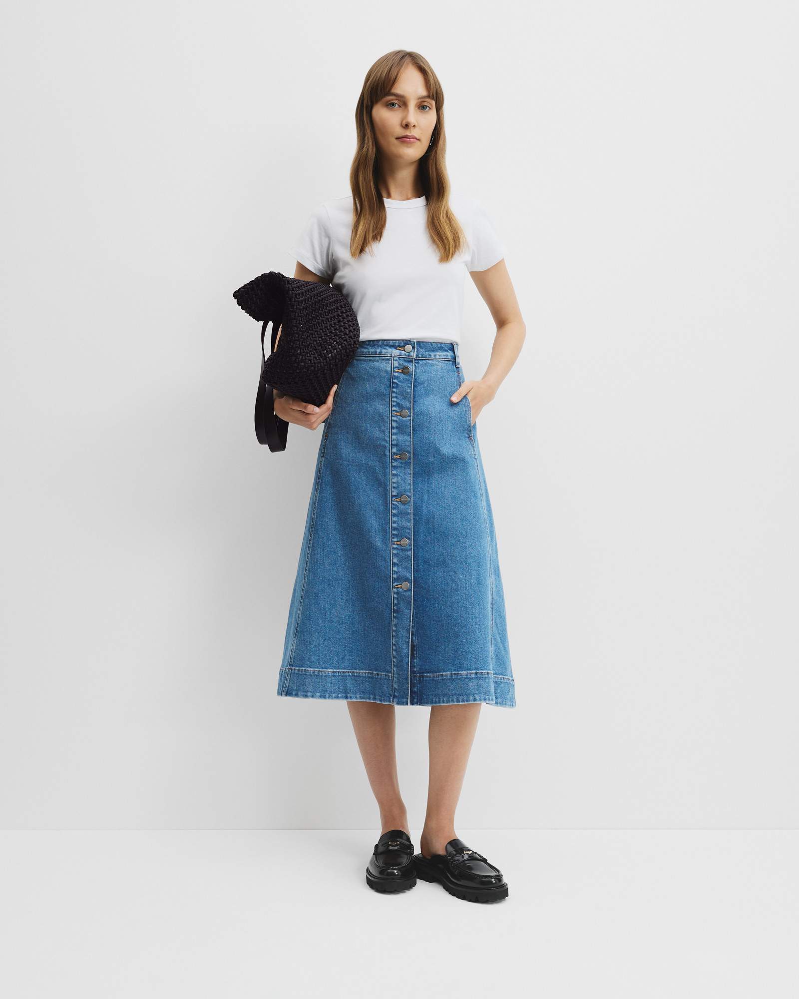 A-line Denim Midi Skirt