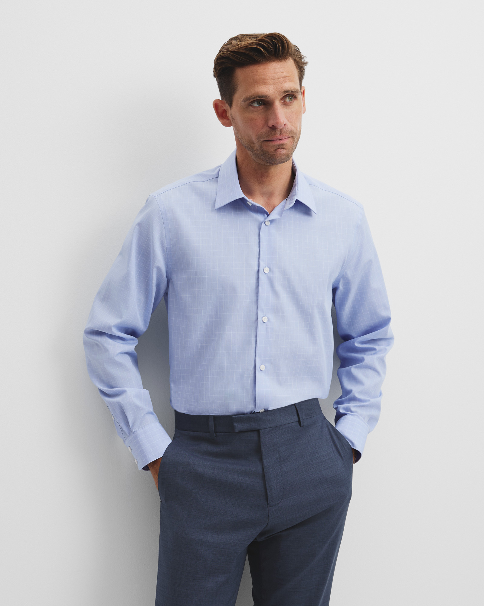 Regular Fit Grid Check Travel Shirt