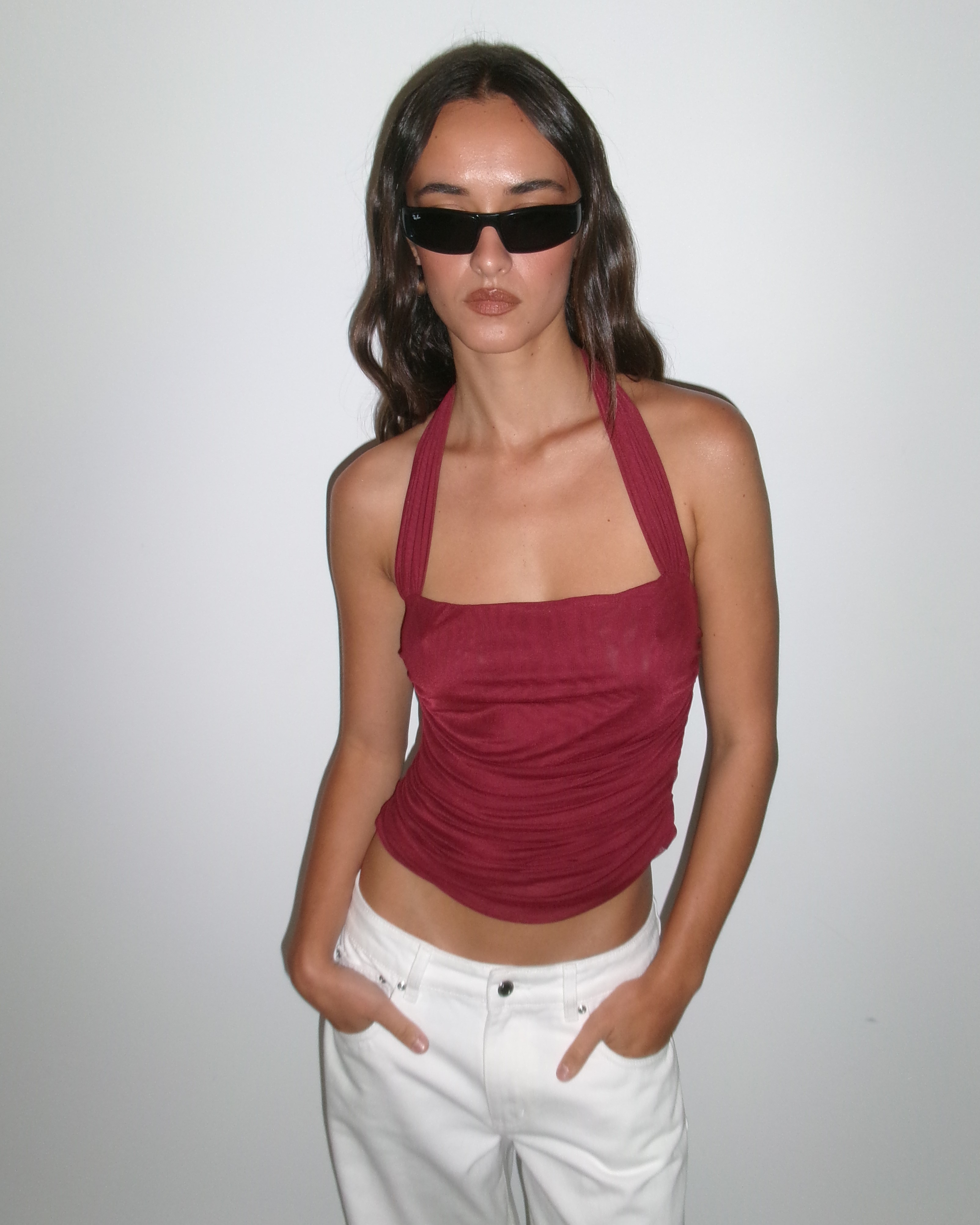 Pearl Mesh Halter Top