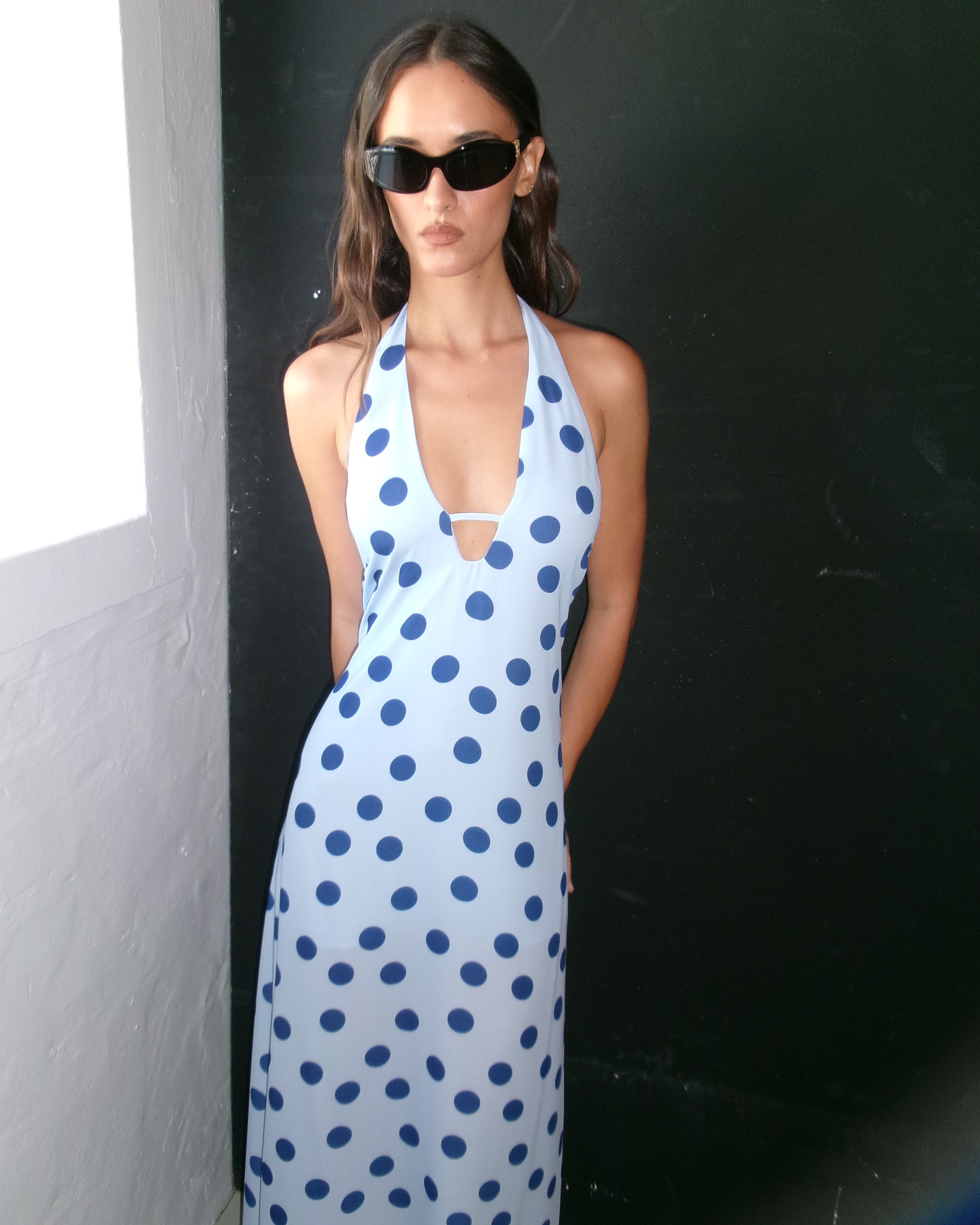 Waves Halter Polka Dot Maxi Dress