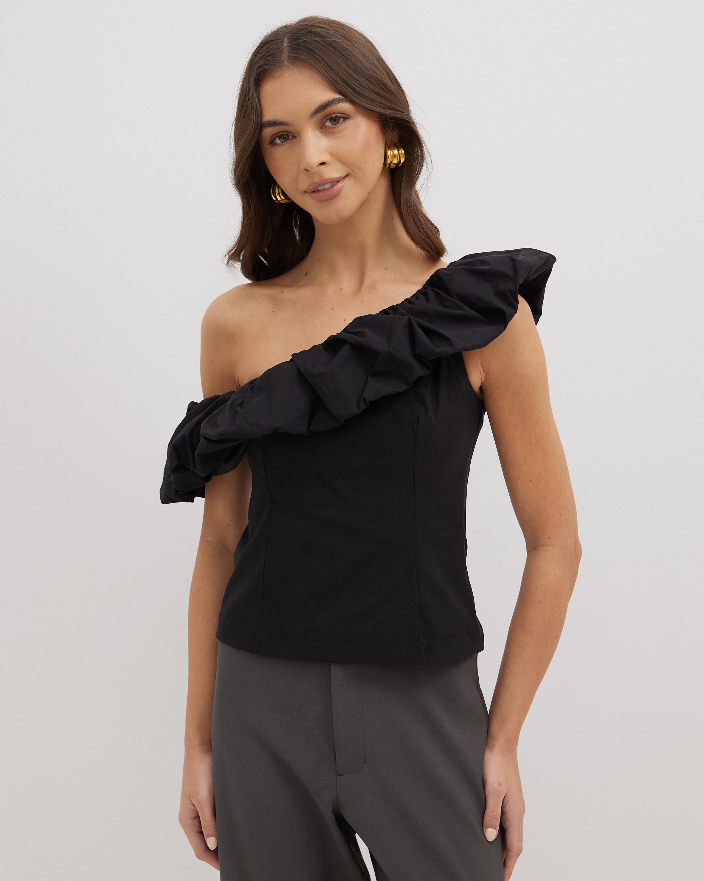 Darling Delight One Shoulder Ruffle Top