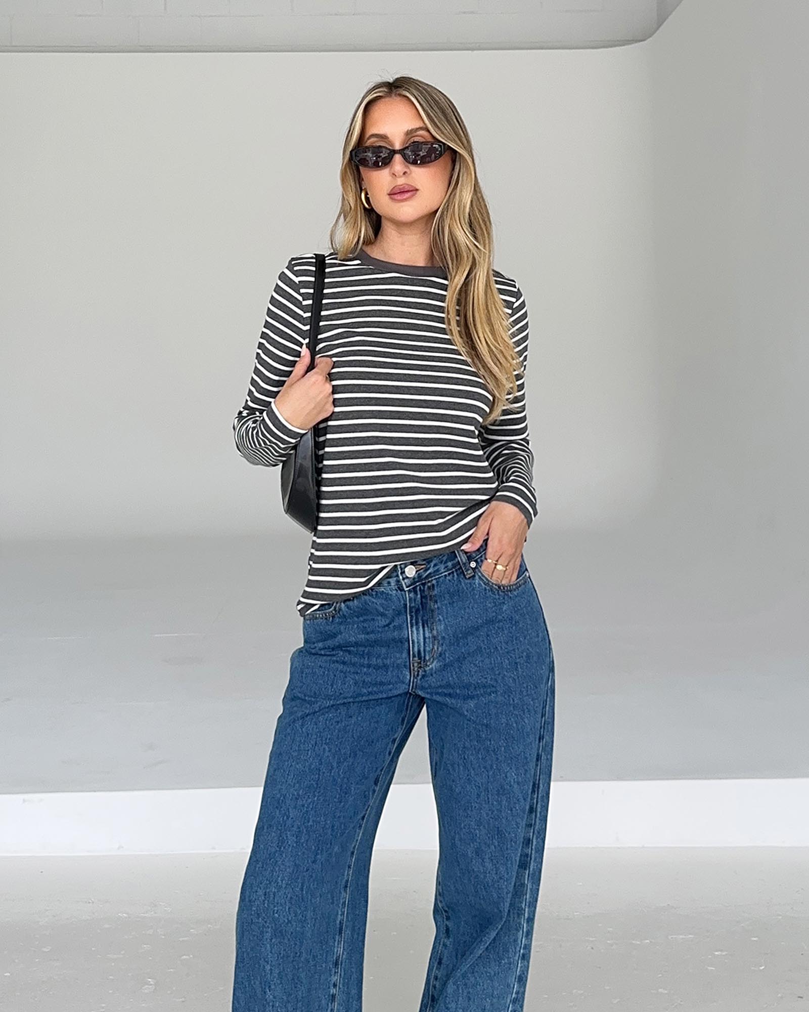 Melrose Long Sleeve Stripe Boyfriend Tee