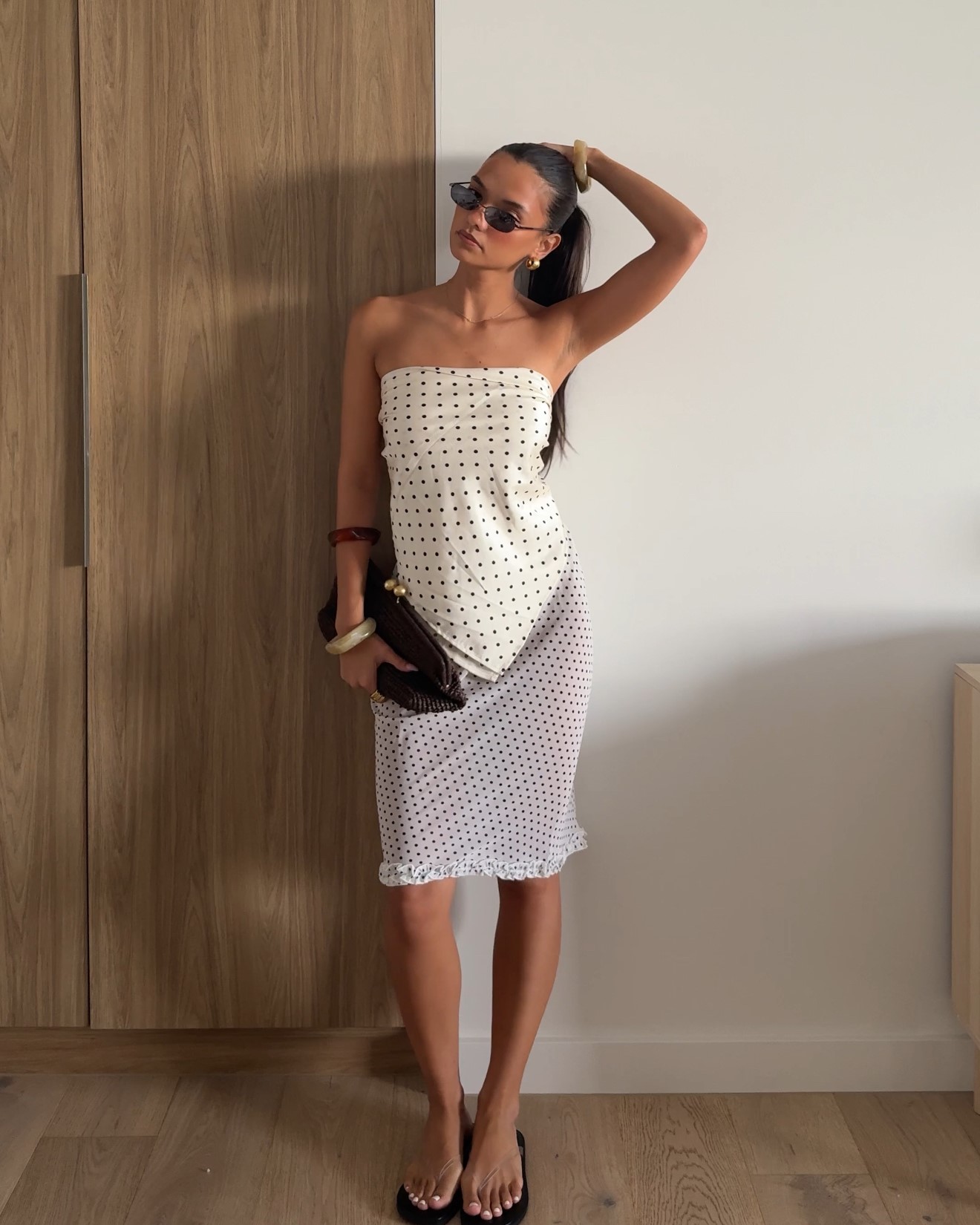 Cascade Semi Sheer Polka Midi Skirt