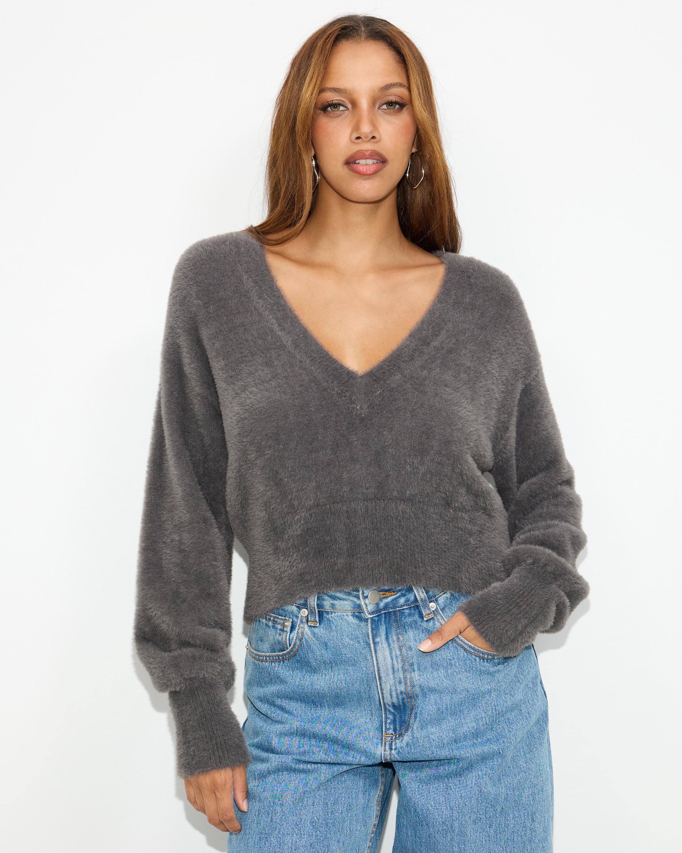 Faye Fuzzy V-Neck Sweater