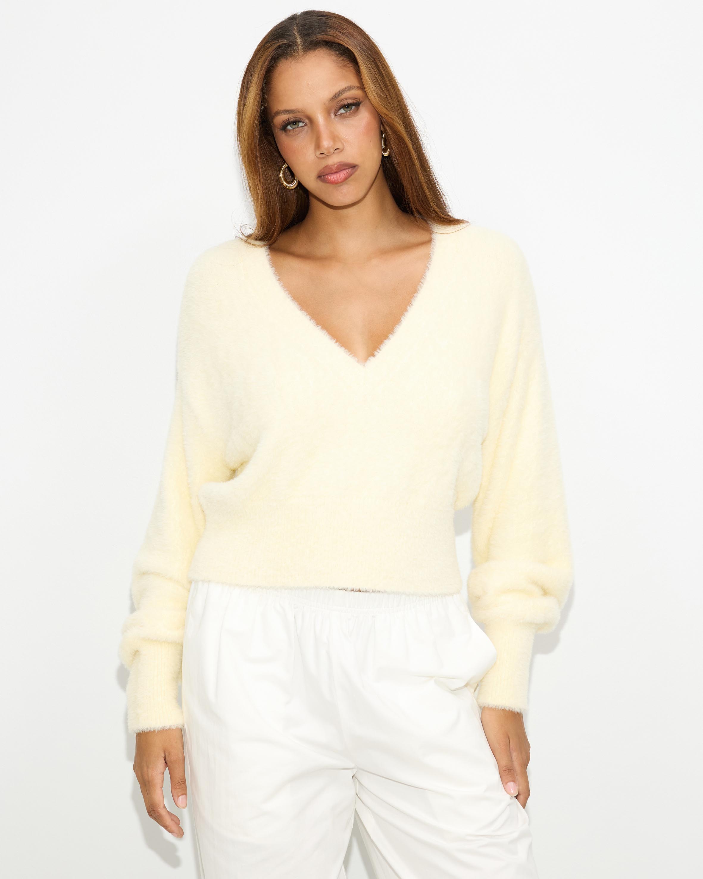 Faye Fuzzy V-Neck Sweater