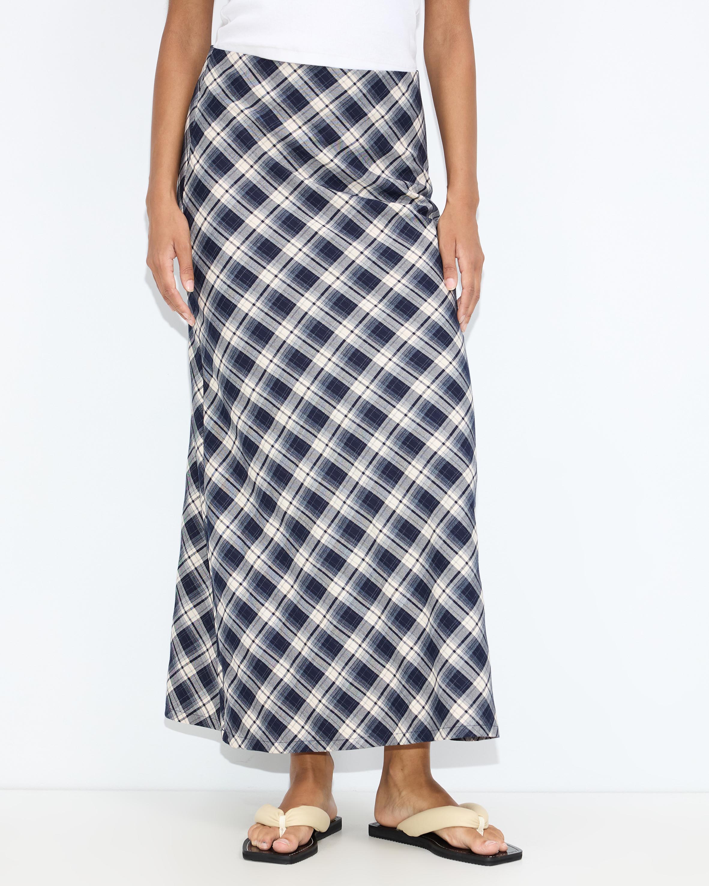 Bronte Bias Cut Check Maxi Skirt