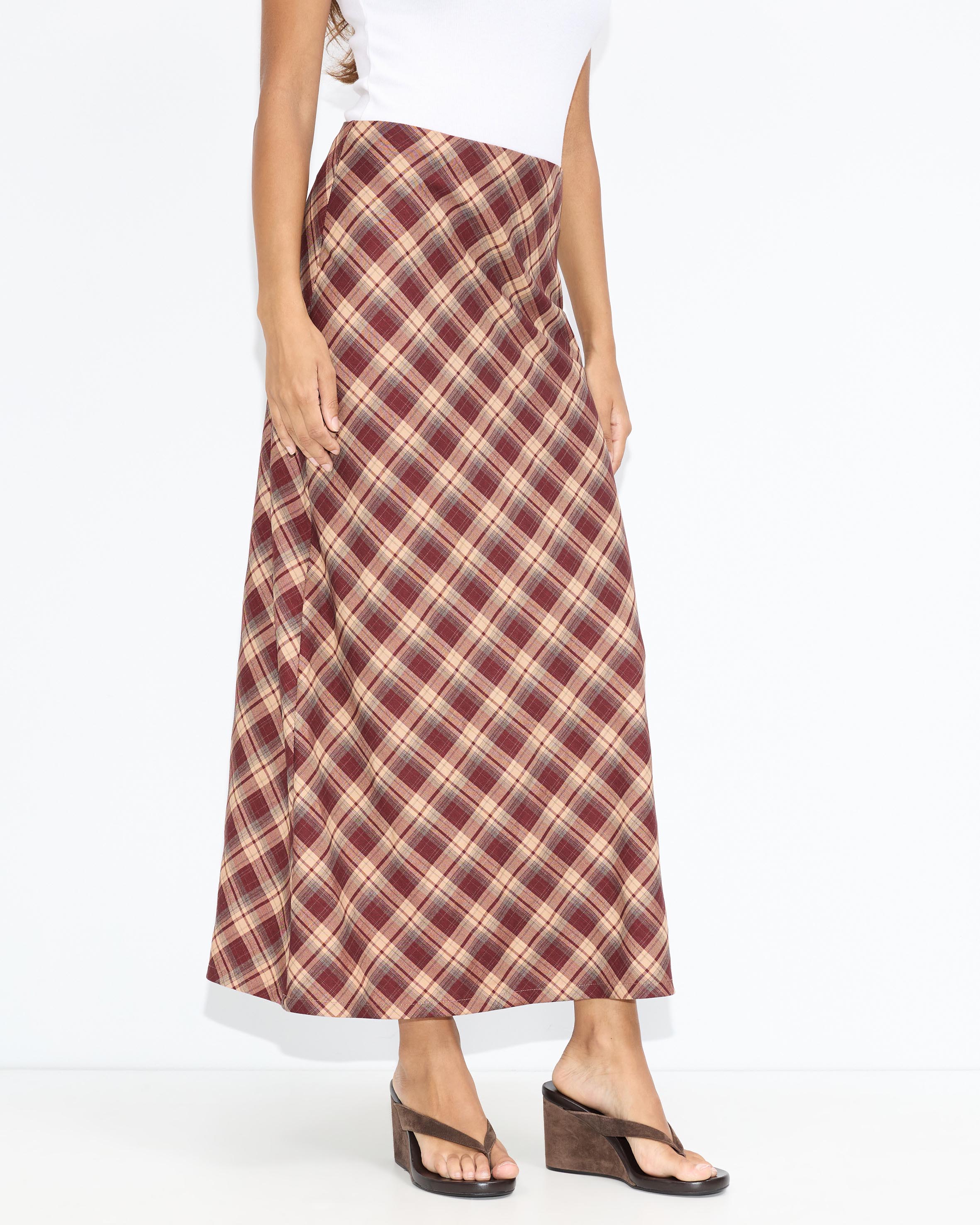 Bronte Bias Cut Check Maxi Skirt