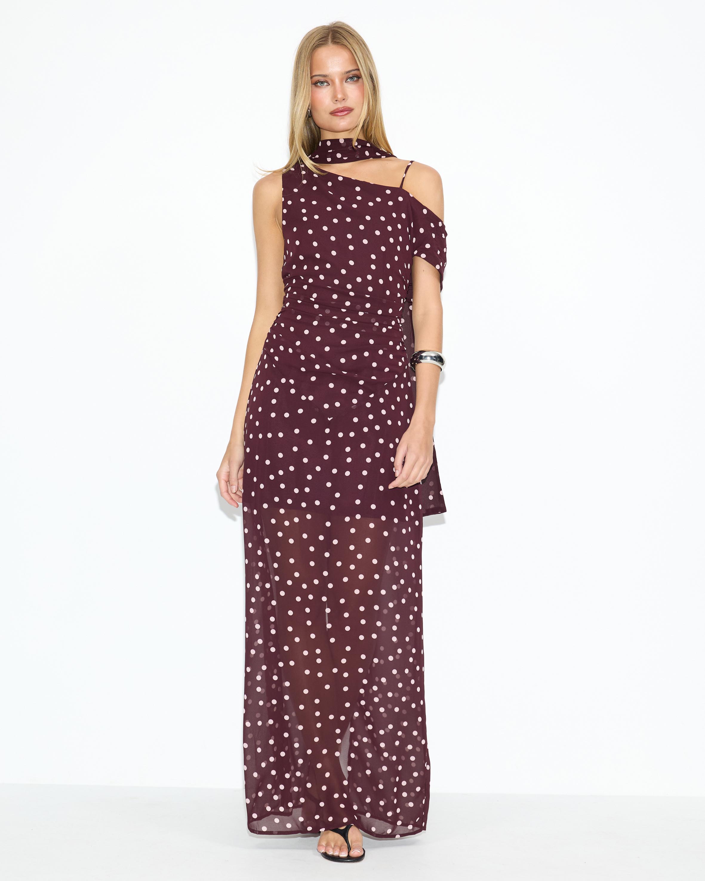The Moment Chiffon Polka Dot Maxi Dress