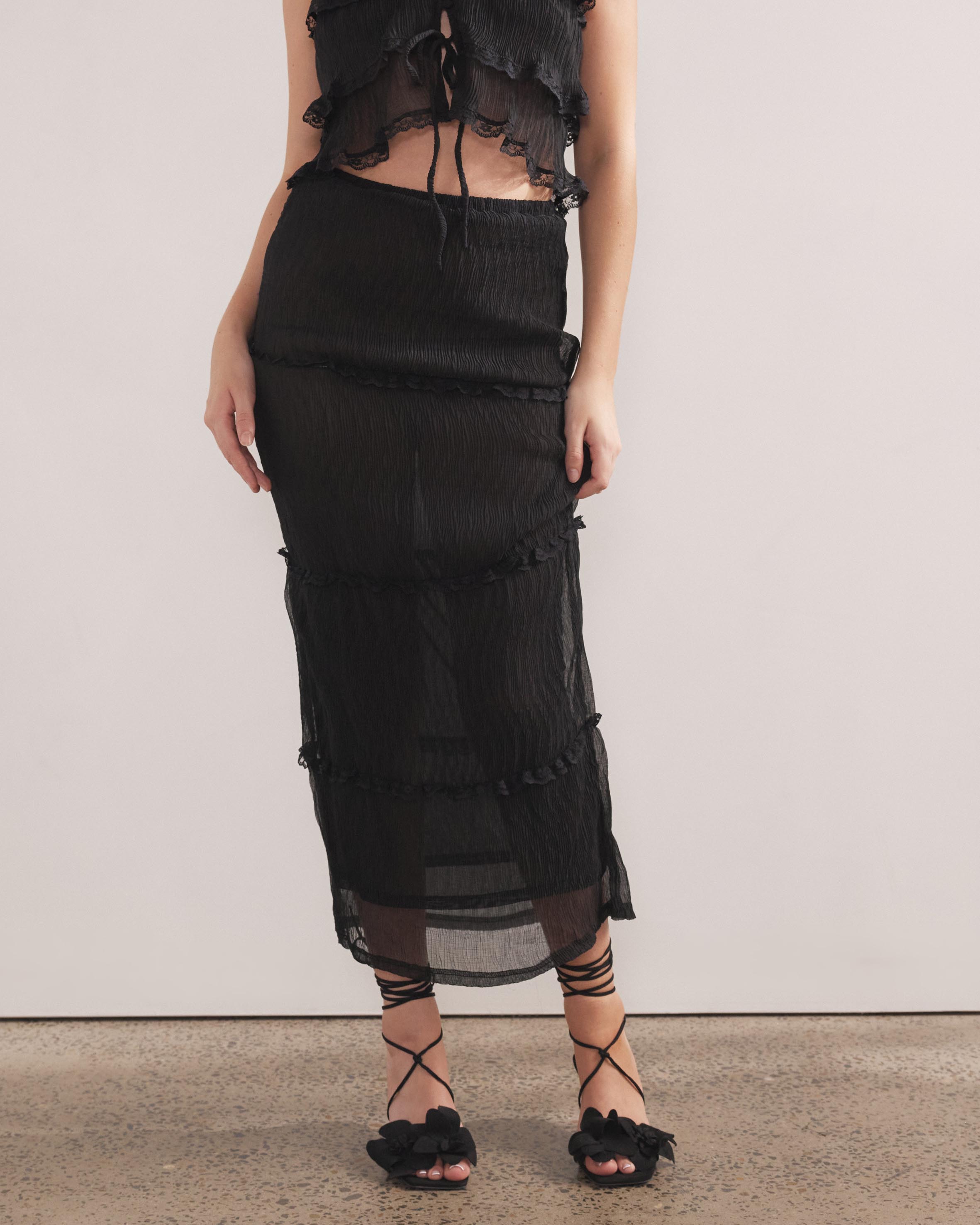 Azaria Crinkle Frill Midi Skirt