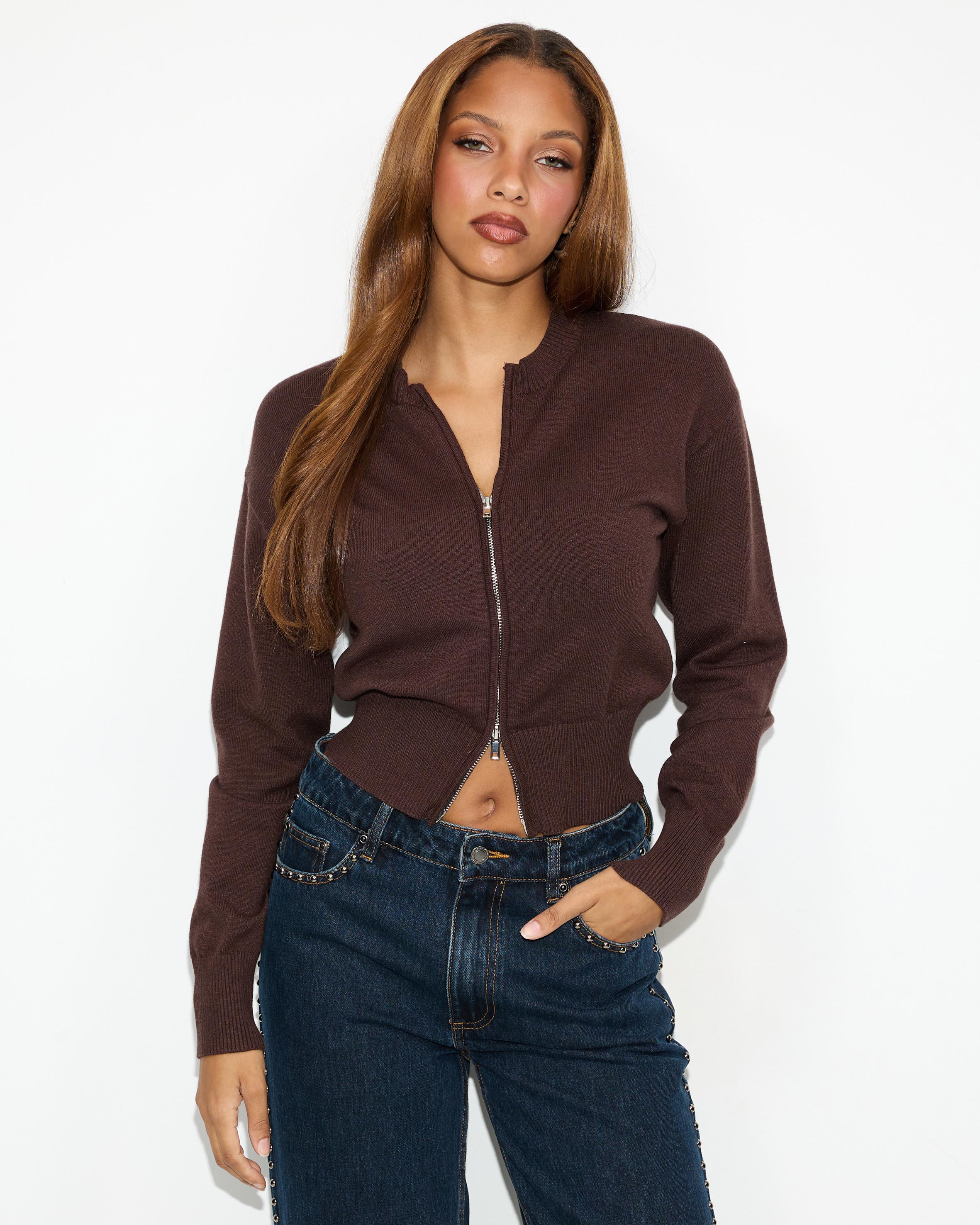 Ashley Double Knit Zip Cardigan