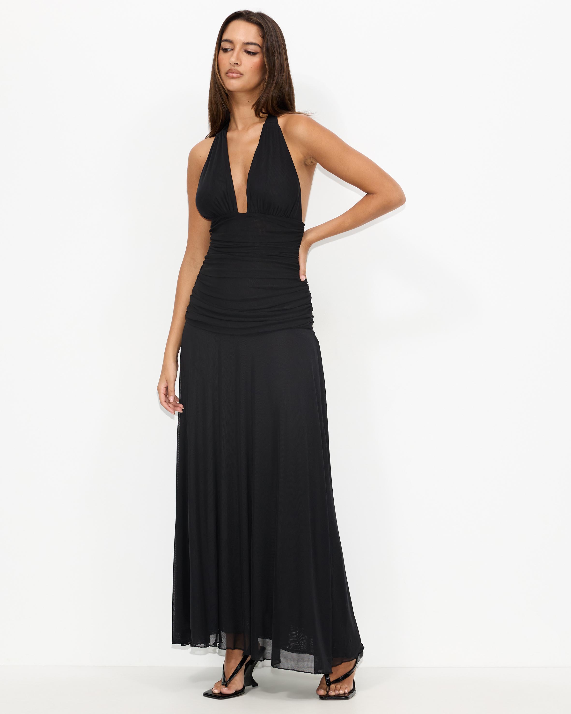 Topaz Mesh Halter Maxi Dress