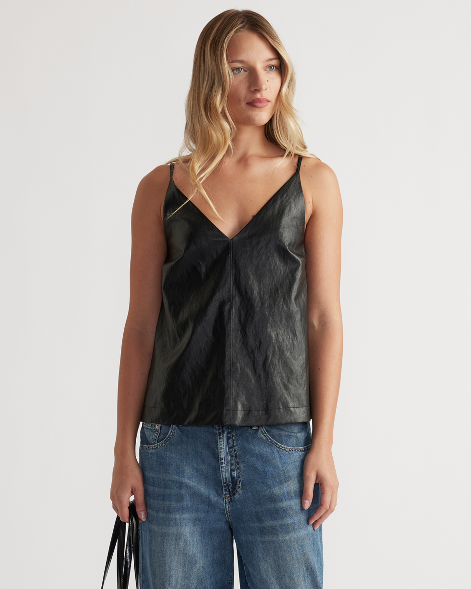 Deep V Faux Leather Cami