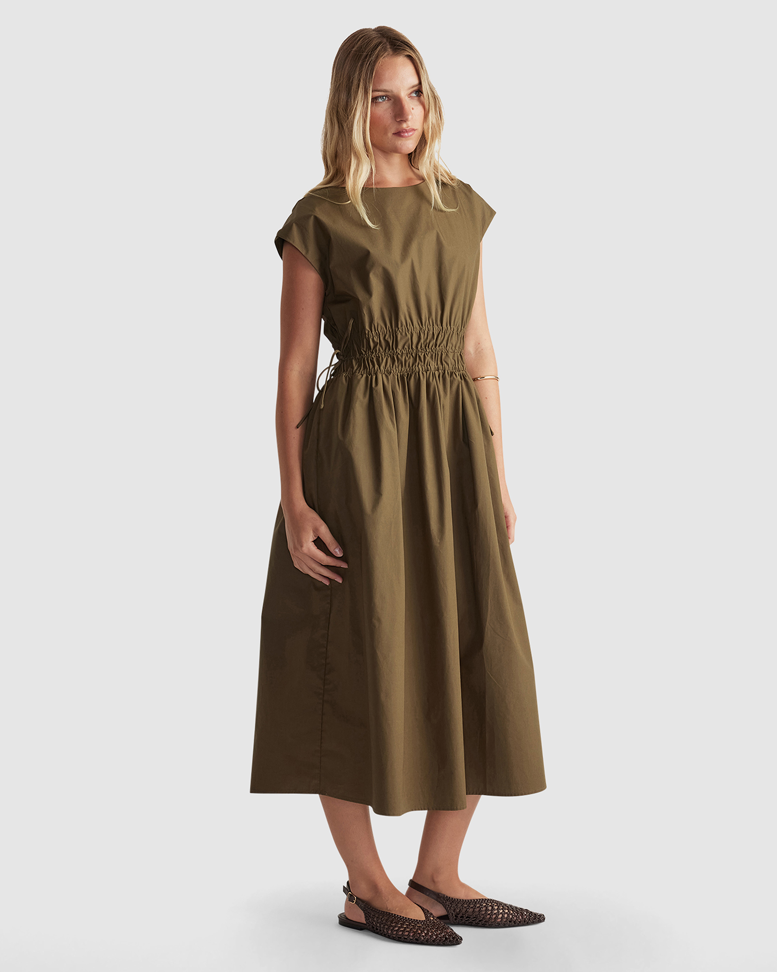 Zoe Shirred Waist Midi Dress