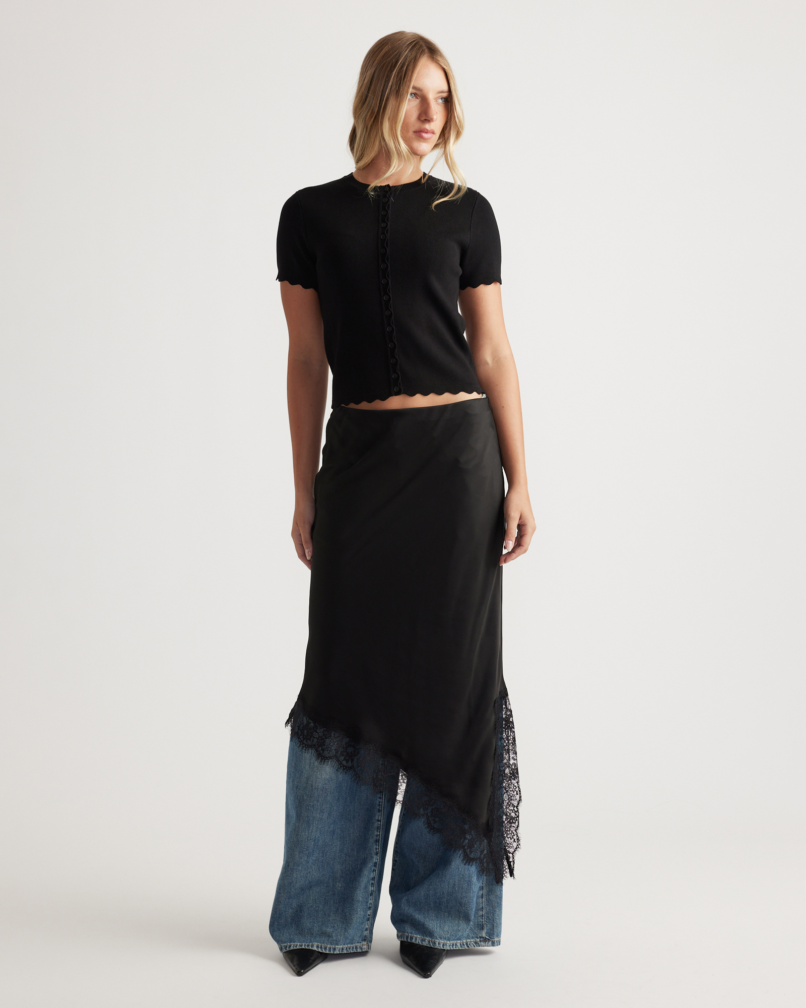 Maya Scallop Trim Button Top