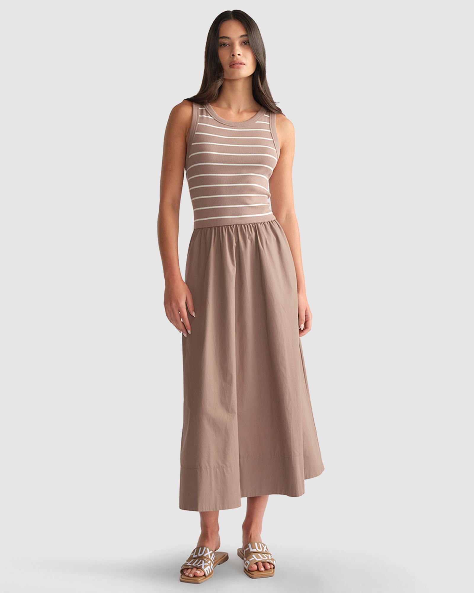 D-Luxe Rib Spliced Midi Dress