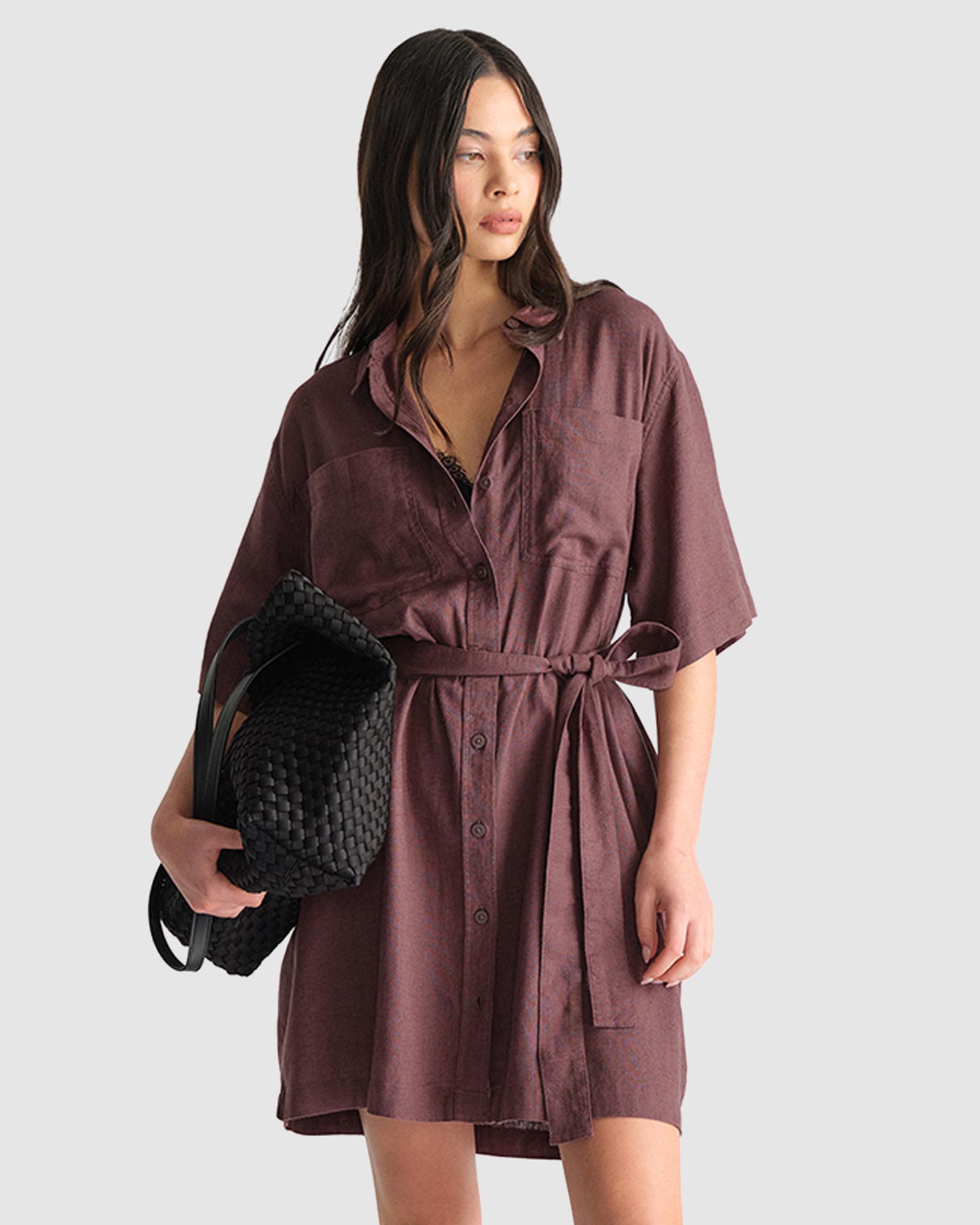 D-Luxe Linen Blend Short Dress