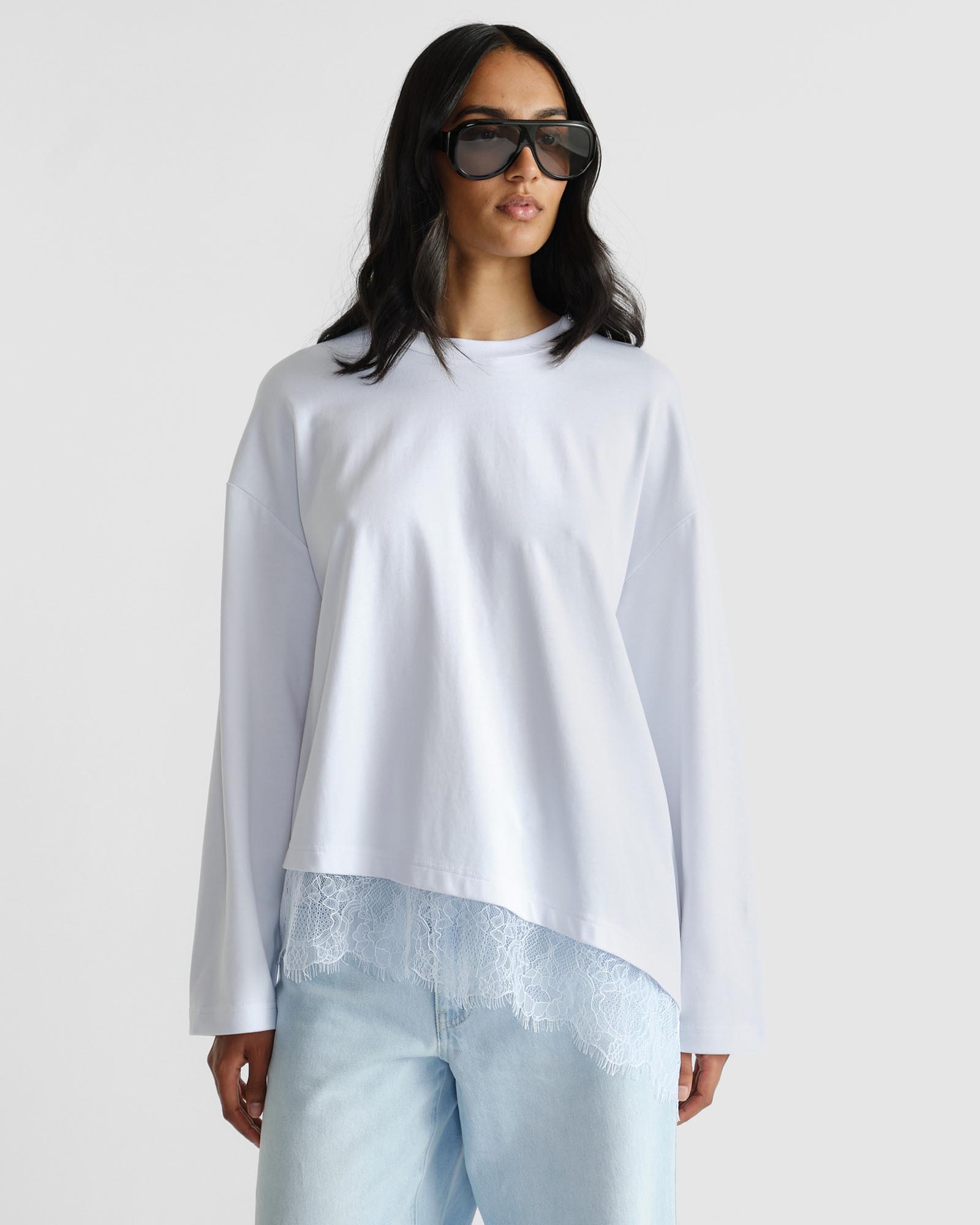 Sofia Lace Trim Long Sleeve Top