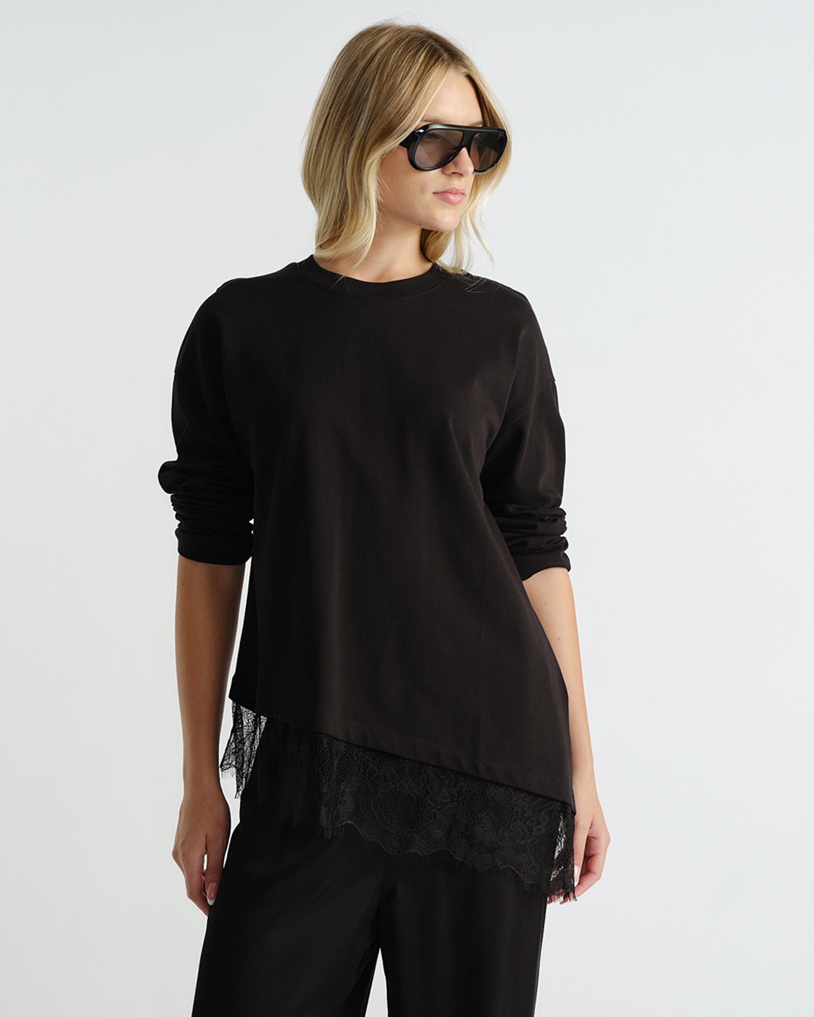 Sofia Lace Trim Long Sleeve Top