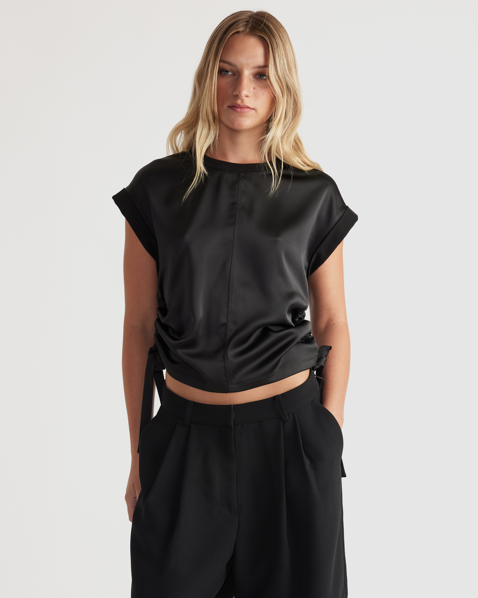 Alessia Satin Side Tie Tee