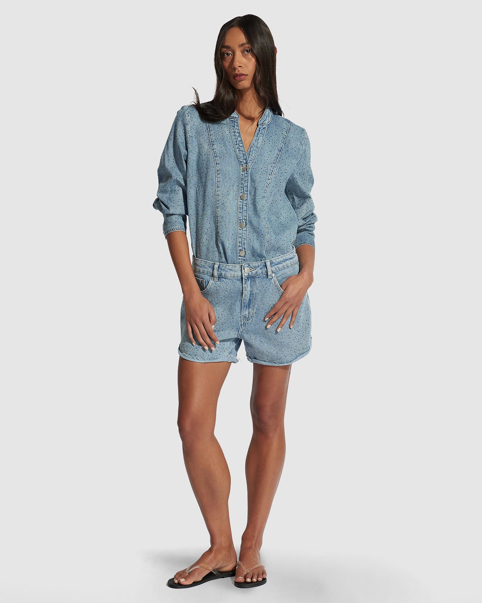 Isabel Rhinestone Denim Shirt