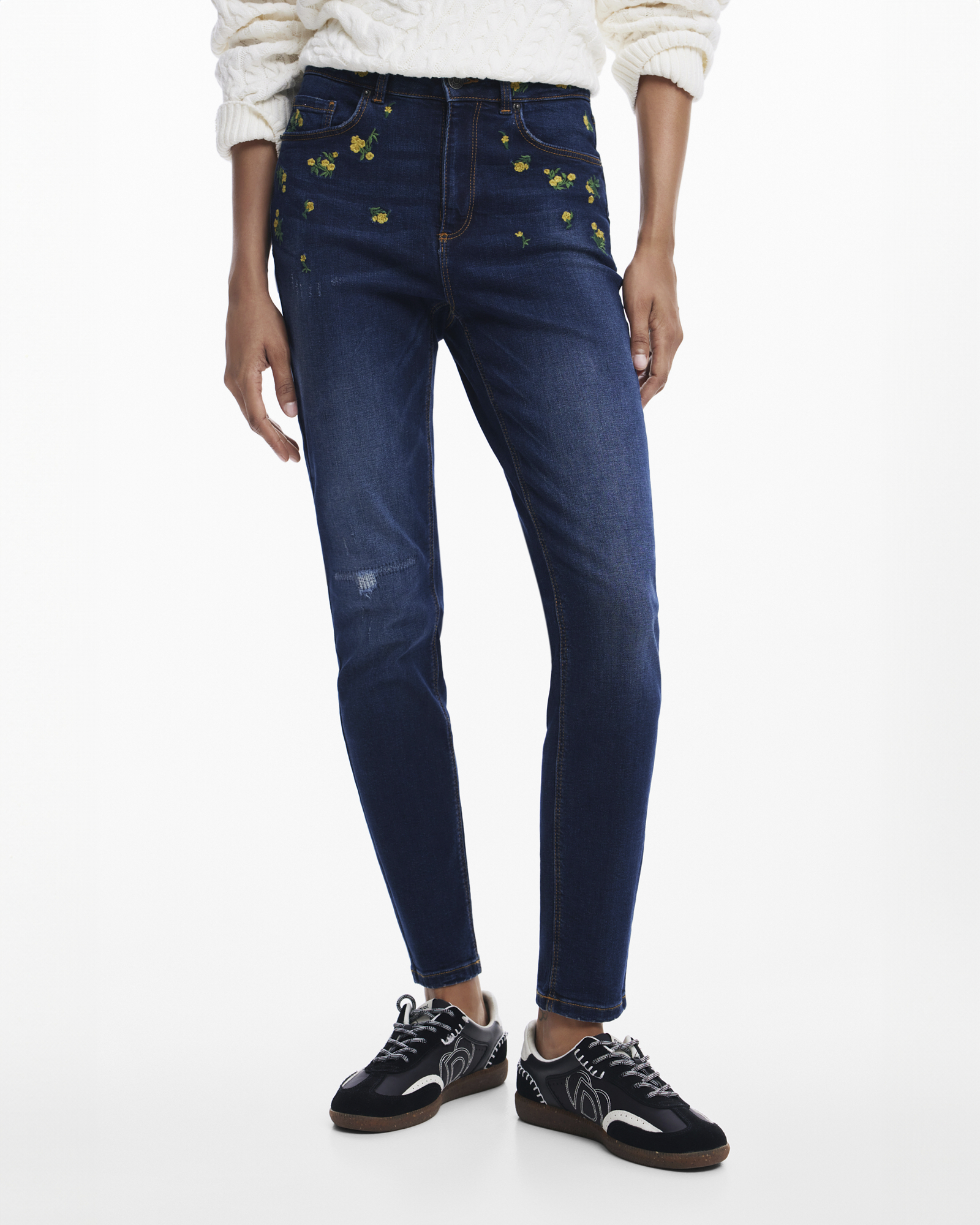 Floral denim pants
