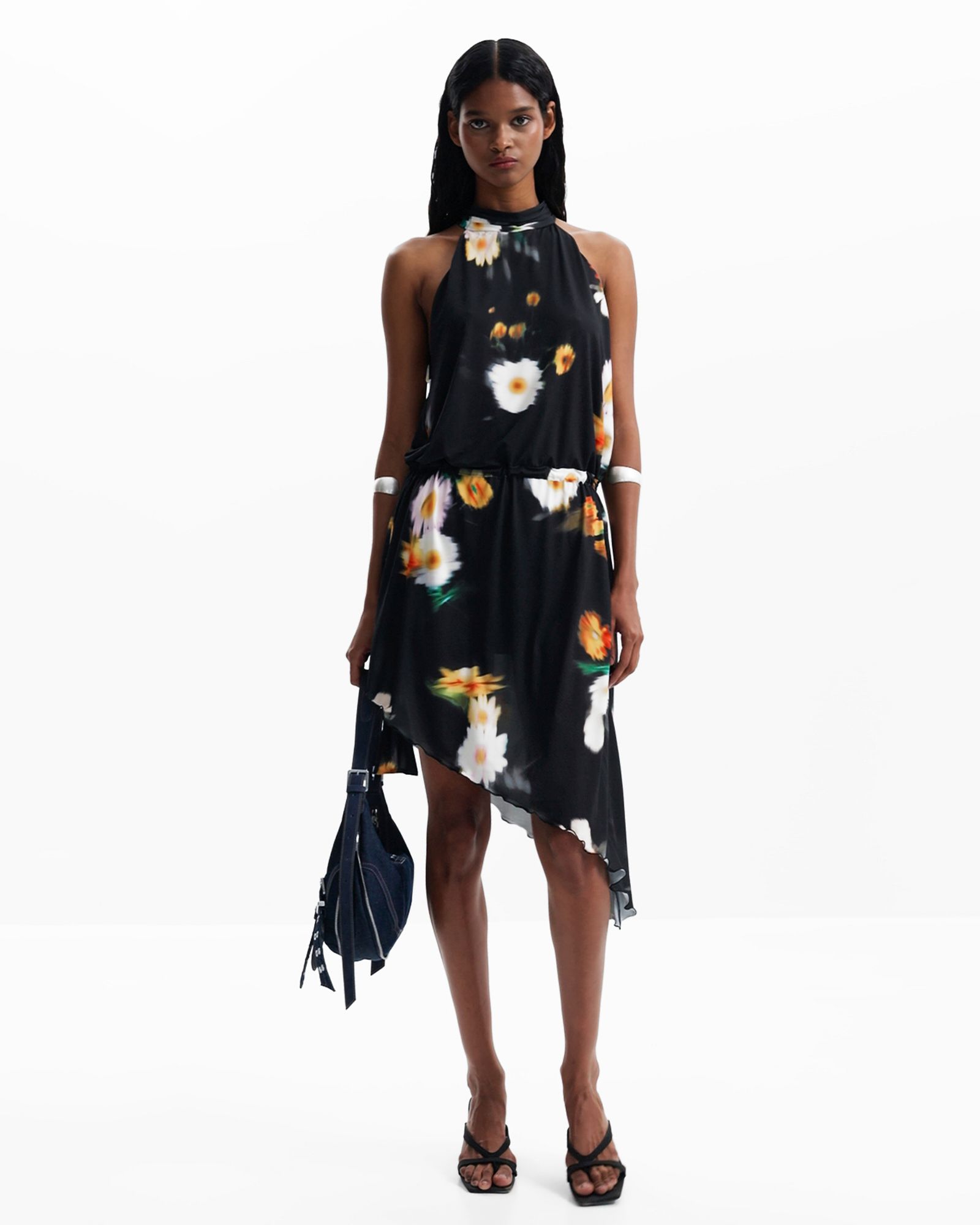 Asymmetric dress with bow