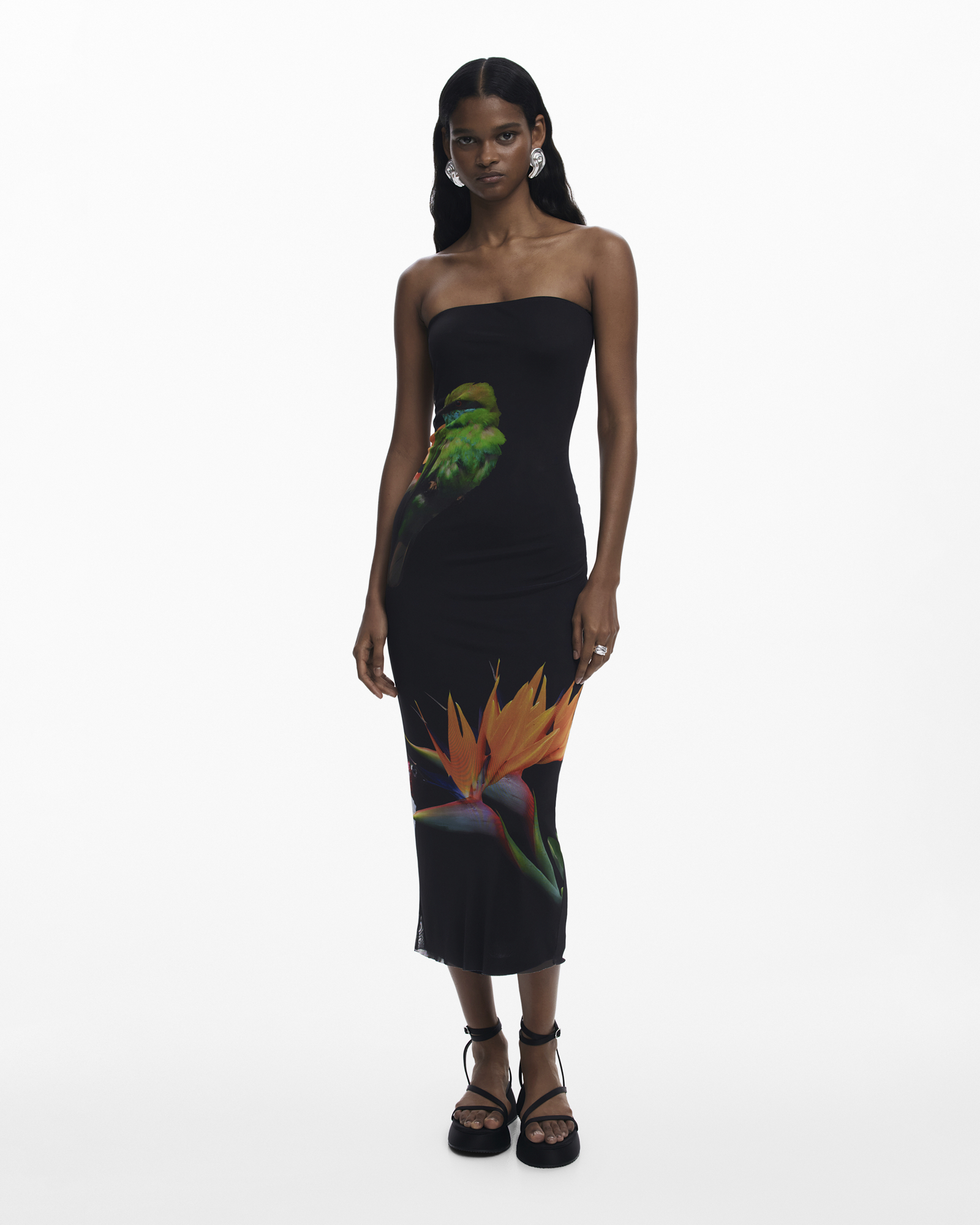 Strapless long printed Dress