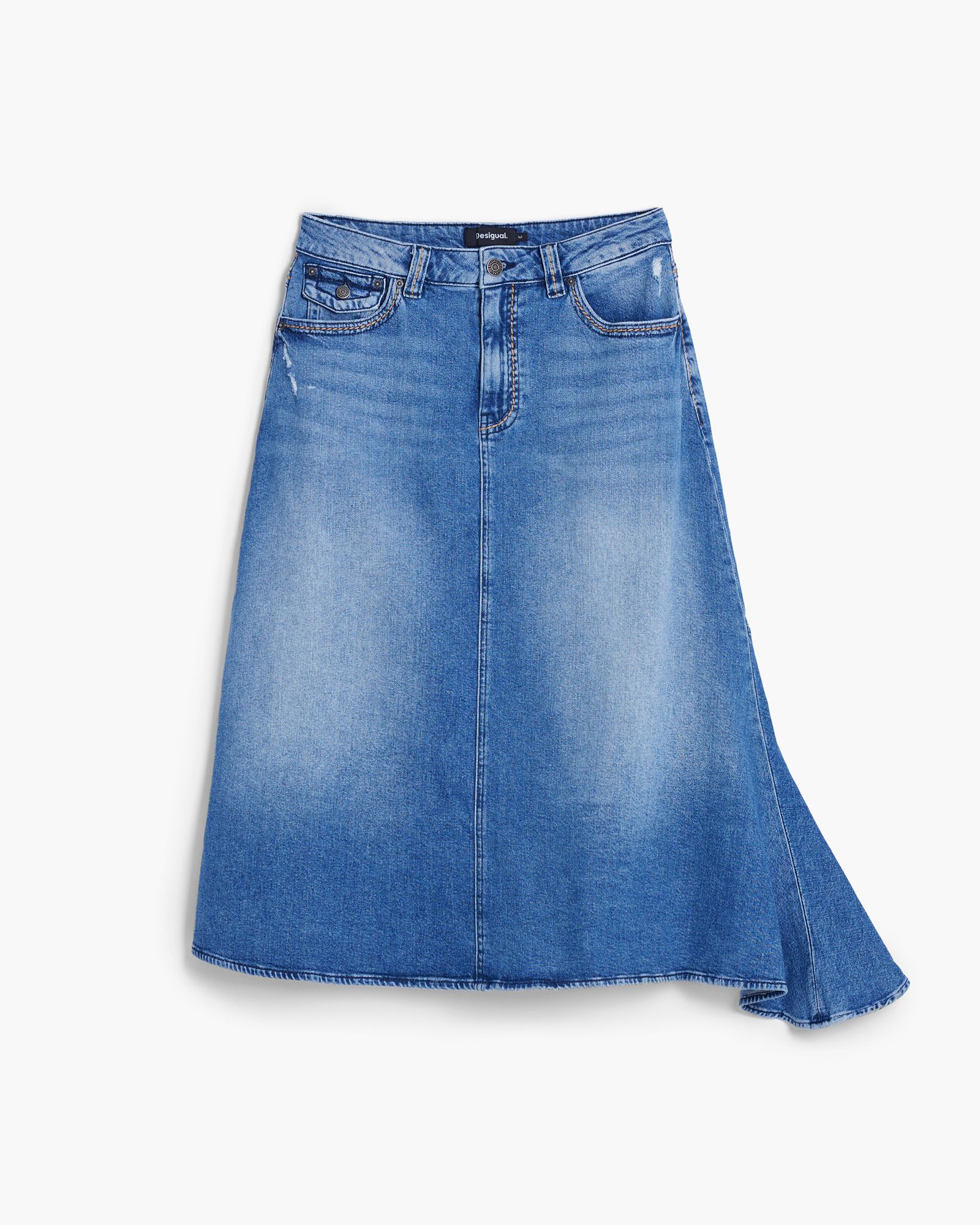 Midi-length asymmetrical denim Skirt