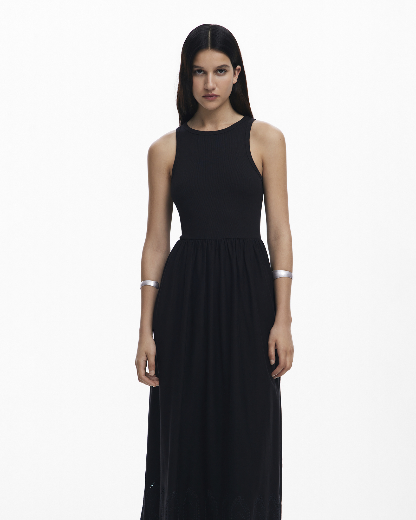 Rib tank Dress with cotton Skirt