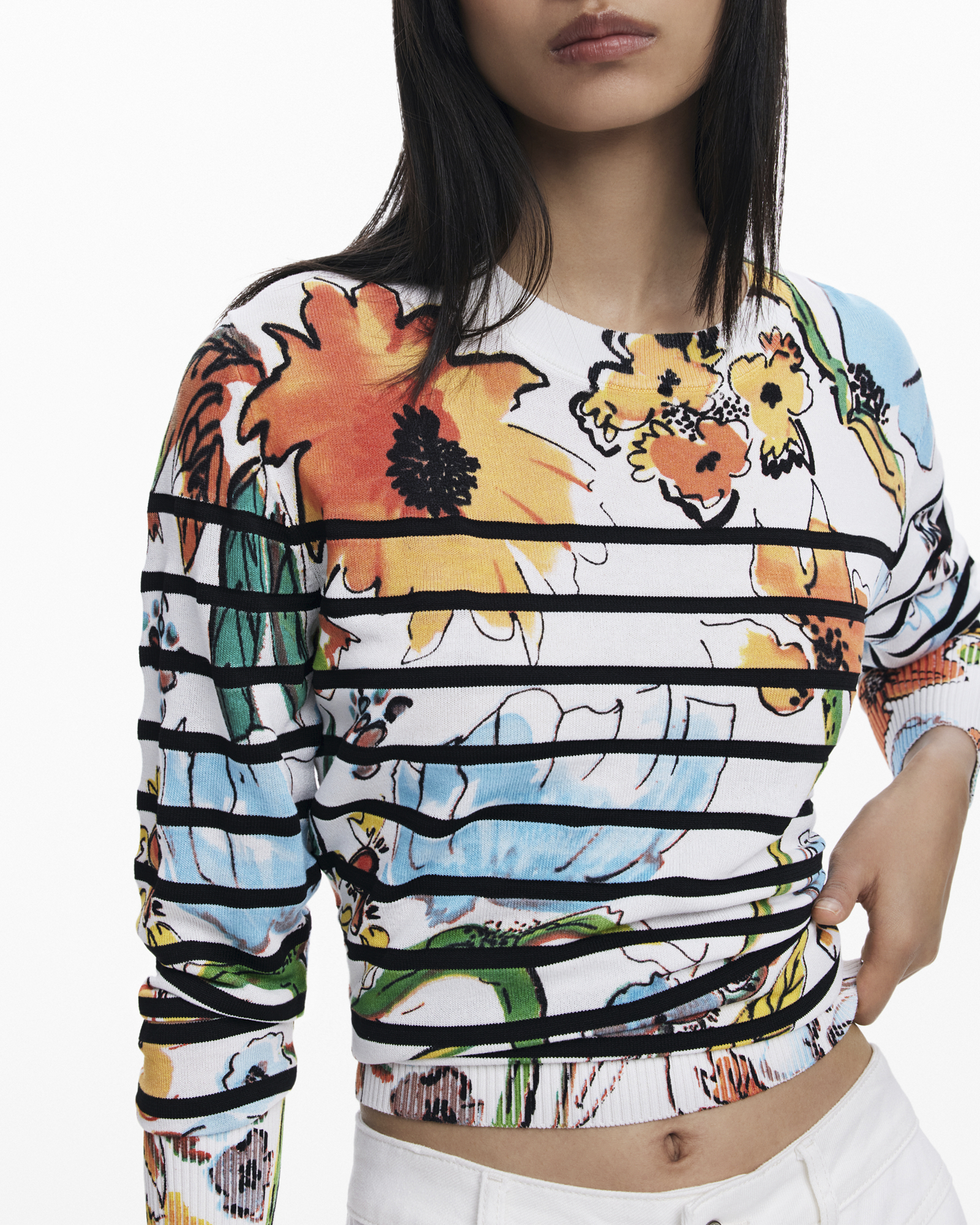 Striped floral sweater
