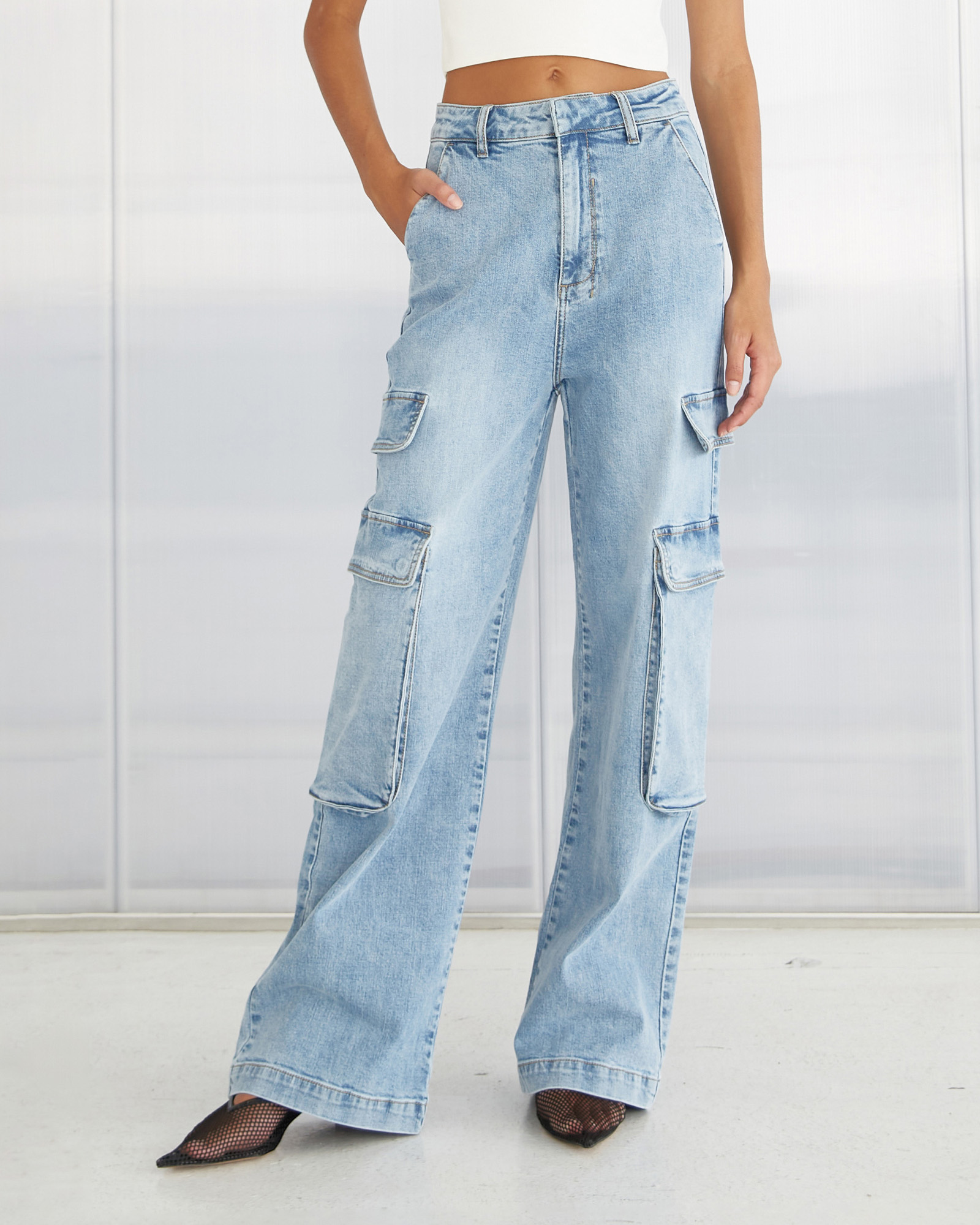 Cargo Wide Leg Denim Pants